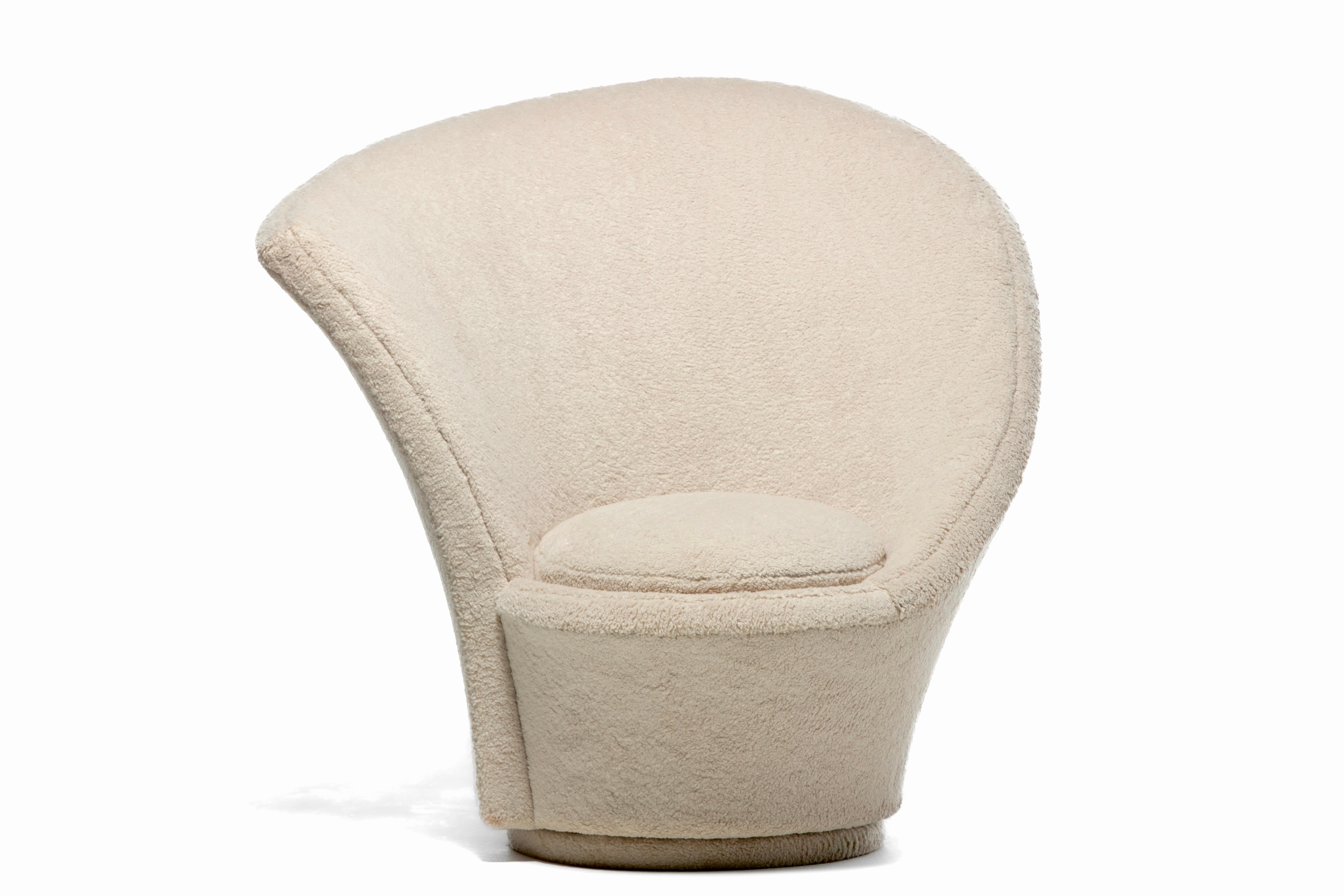 Vladimir Kagan Sculptural High Back Swivel Chairs in Textured Ivory Fabric For Sale 7