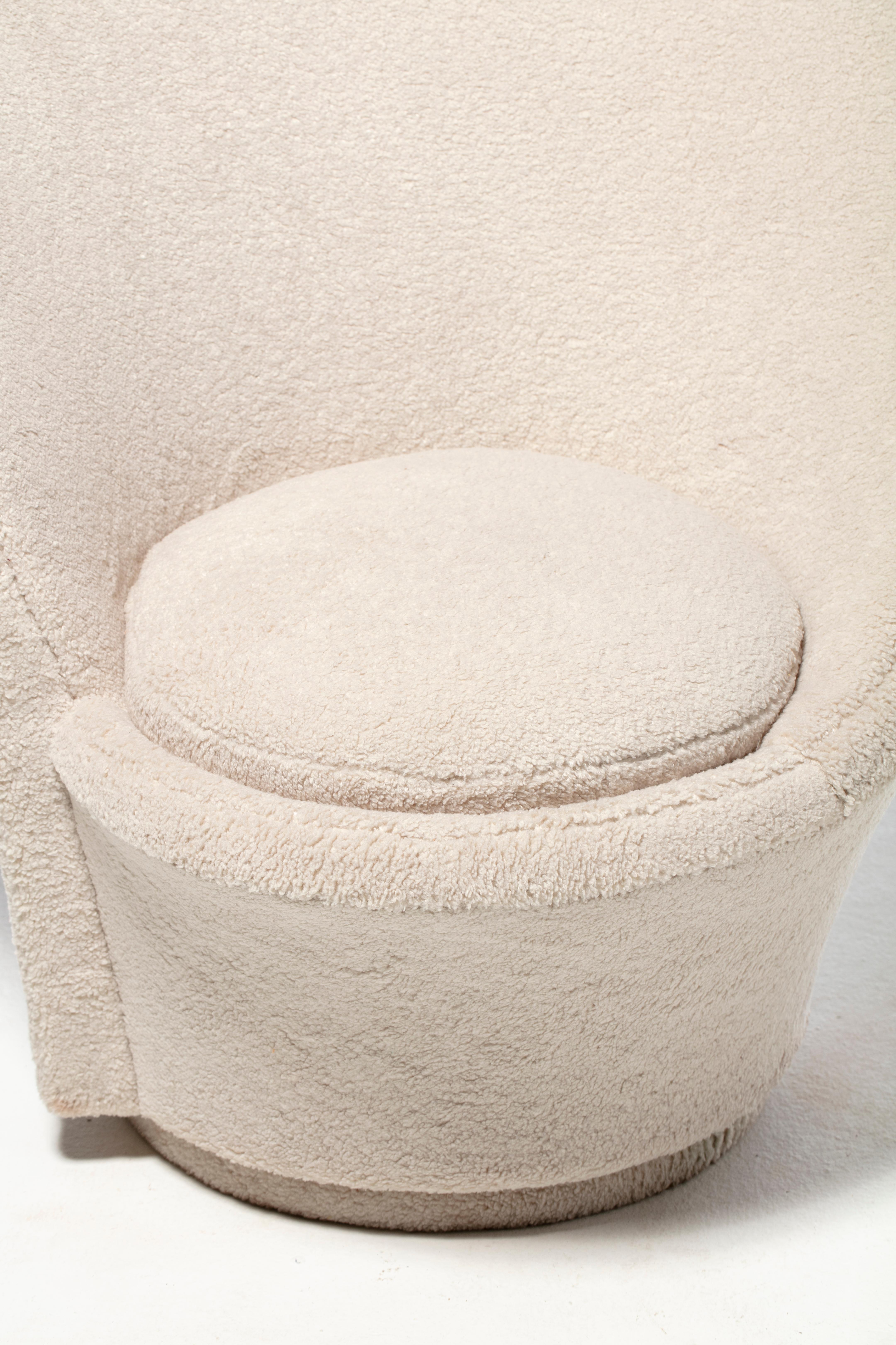Vladimir Kagan Sculptural High Back Swivel Chairs in Textured Ivory Fabric For Sale 8