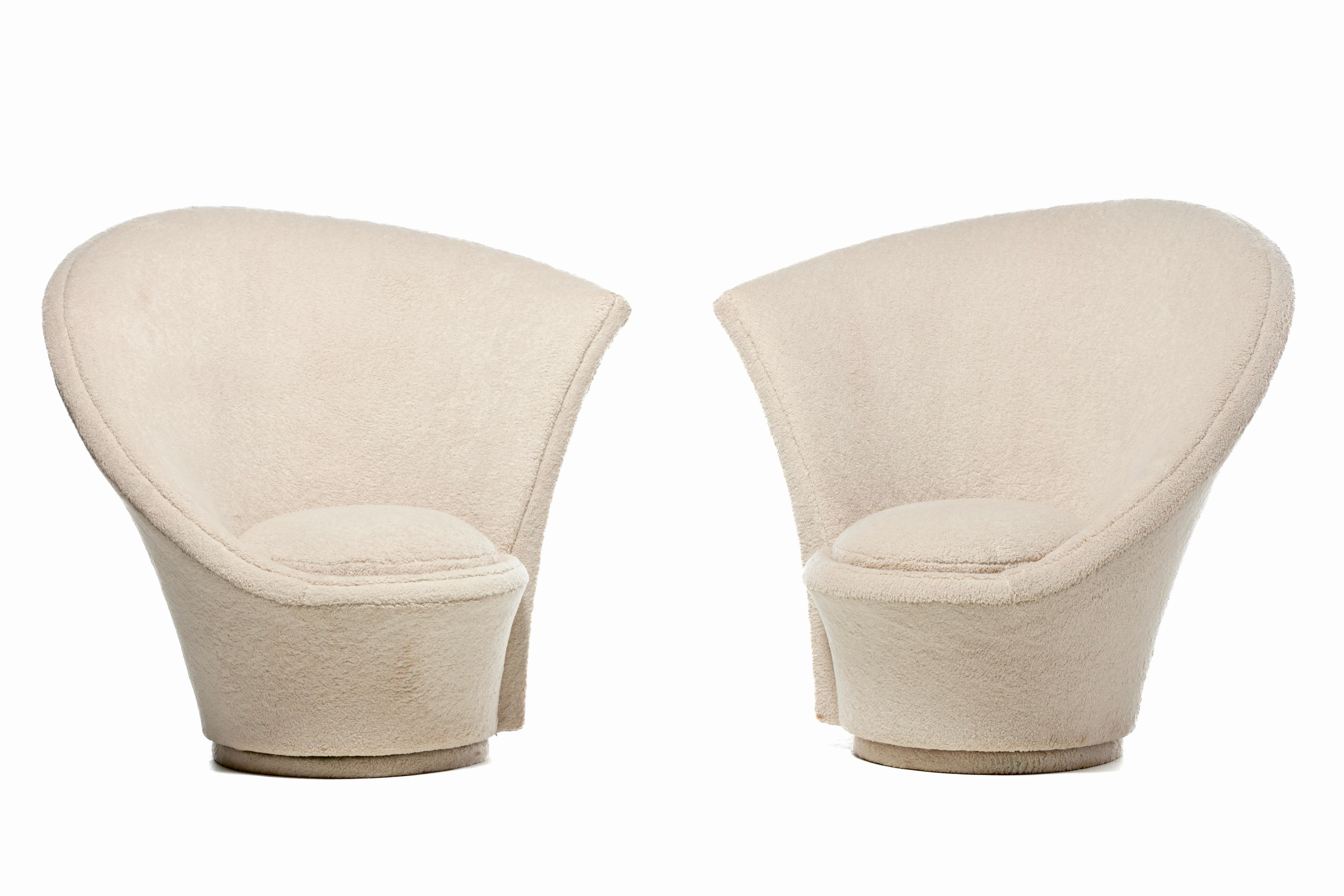 Vladimir Kagan Sculptural High Back Swivel Chairs in Textured Ivory Fabric For Sale 13