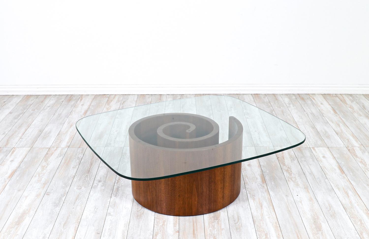 Mid-Century Modern Vladimir Kagan Sculptural “Snail” Coffee Table with Glass Top for Selig