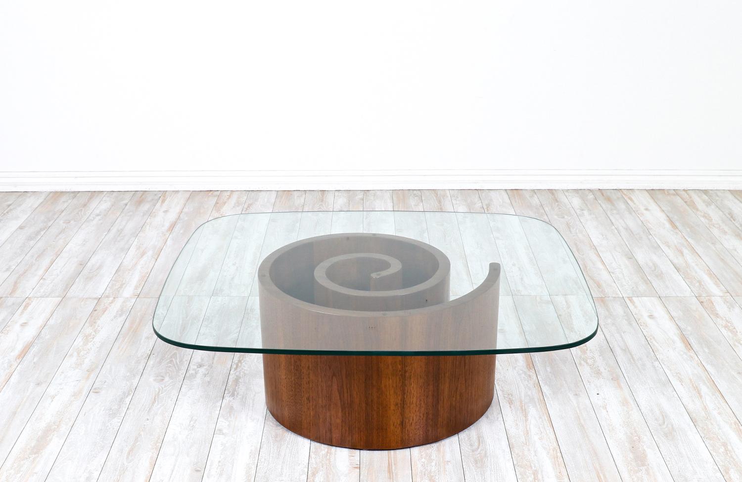 American Vladimir Kagan Sculptural “Snail” Coffee Table with Glass Top for Selig