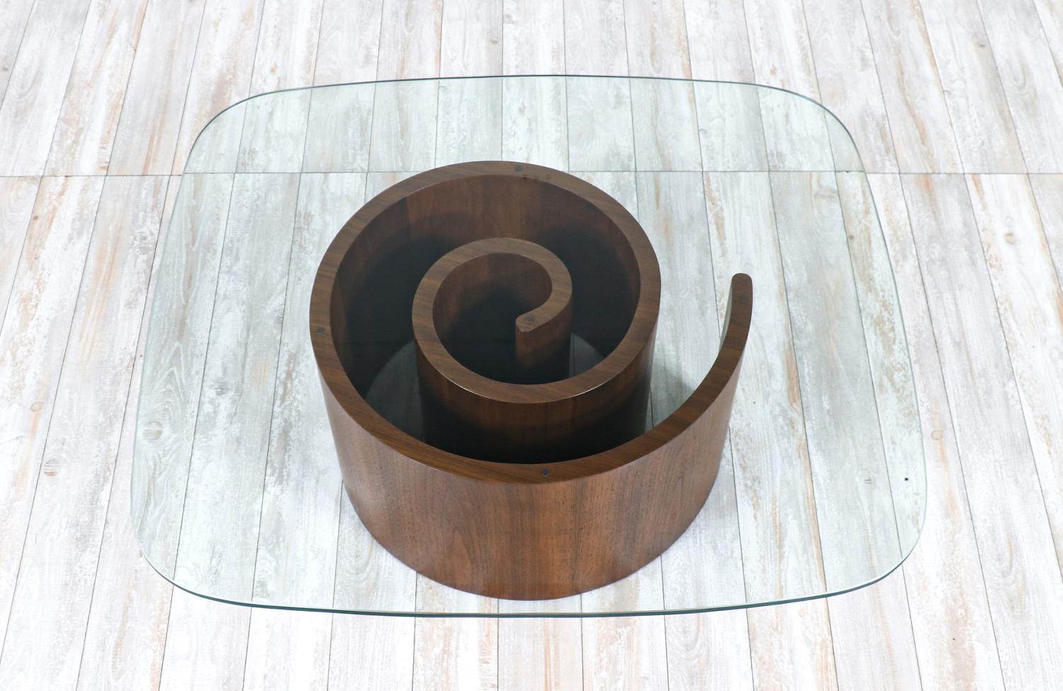 Mid-20th Century Vladimir Kagan Sculptural “Snail” Coffee Table with Glass Top for Selig