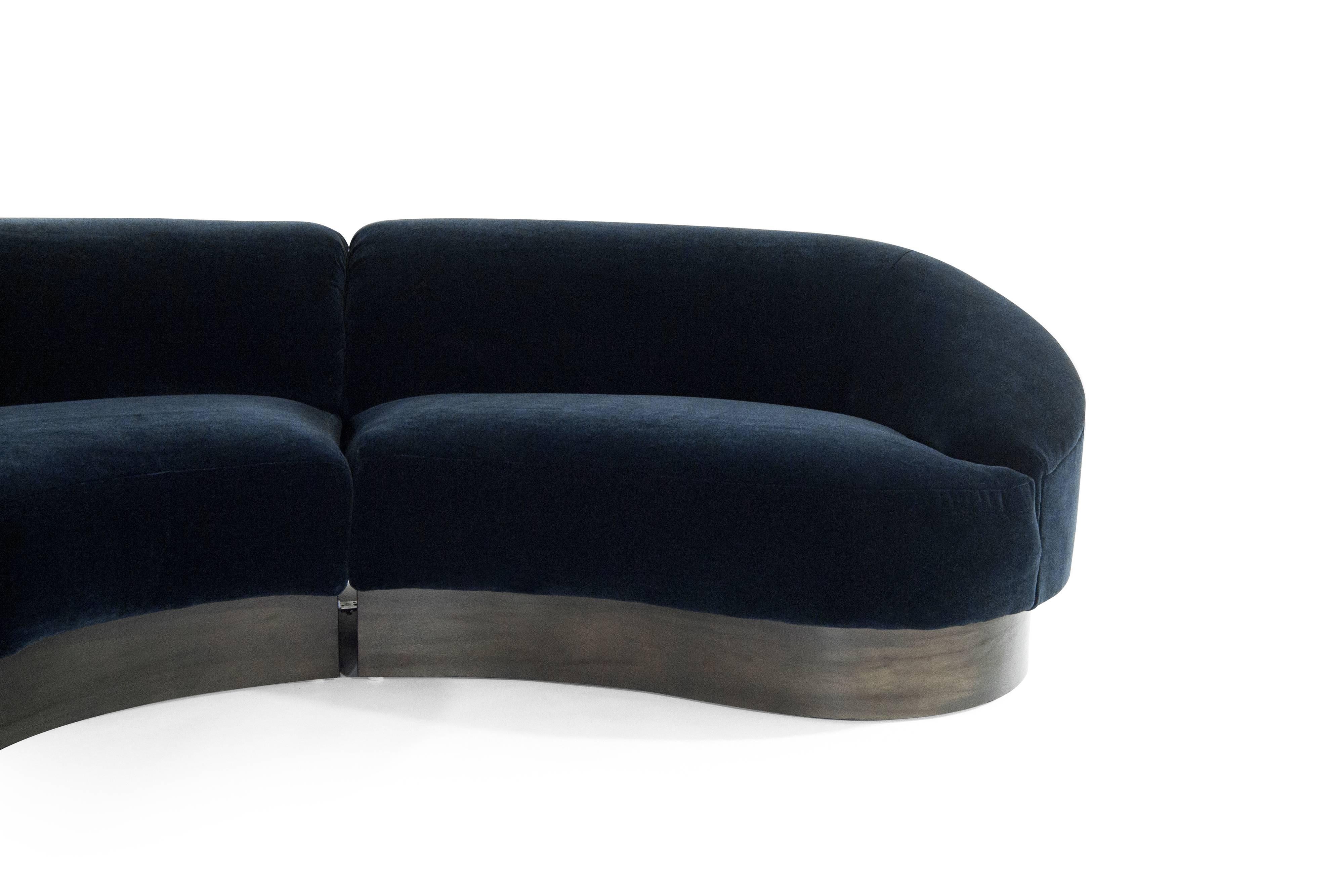 Vladimir Kagan Sectional in Deep Blue Mohair In Excellent Condition In Westport, CT
