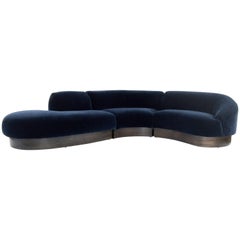 Vladimir Kagan Sectional in Deep Blue Mohair