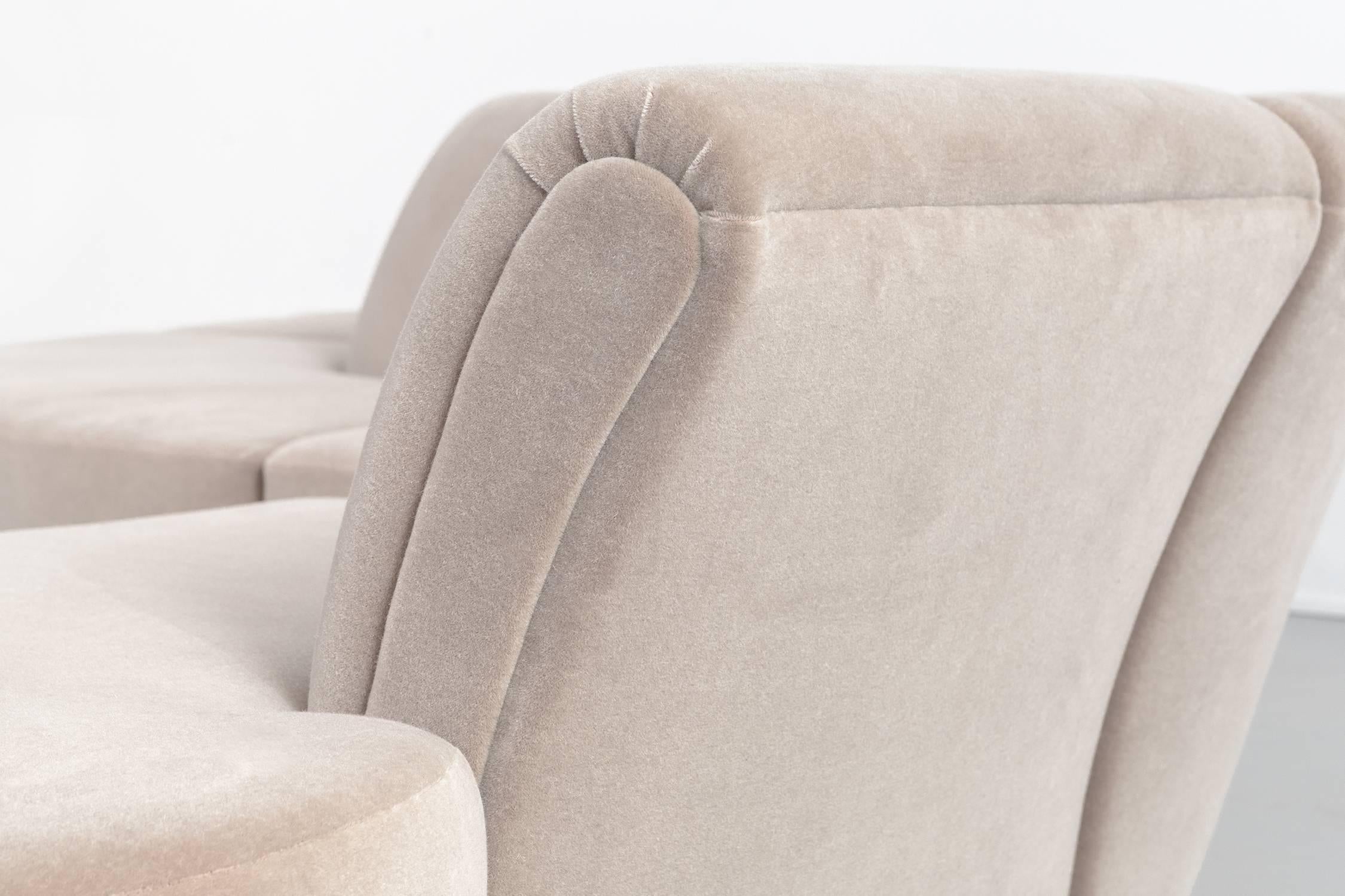Mid-Century Modern Vladimir Kagan Sectional Sofa Freshly Reupholstered in Mohair over Brass