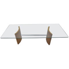 Danish Modern Propeller Coffee Table Walnut Chrome Glass