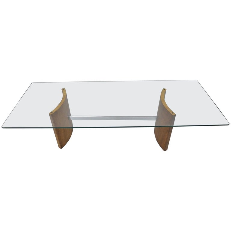 Danish Modern Propeller Coffee Table Walnut Chrome Glass For Sale at