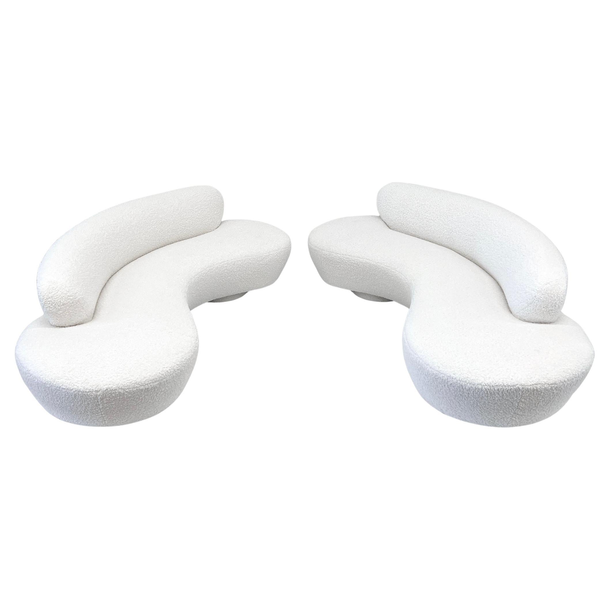 Vladimir Kagan Serpantine Cloud Sofas in Ivory Boucle, A Pair