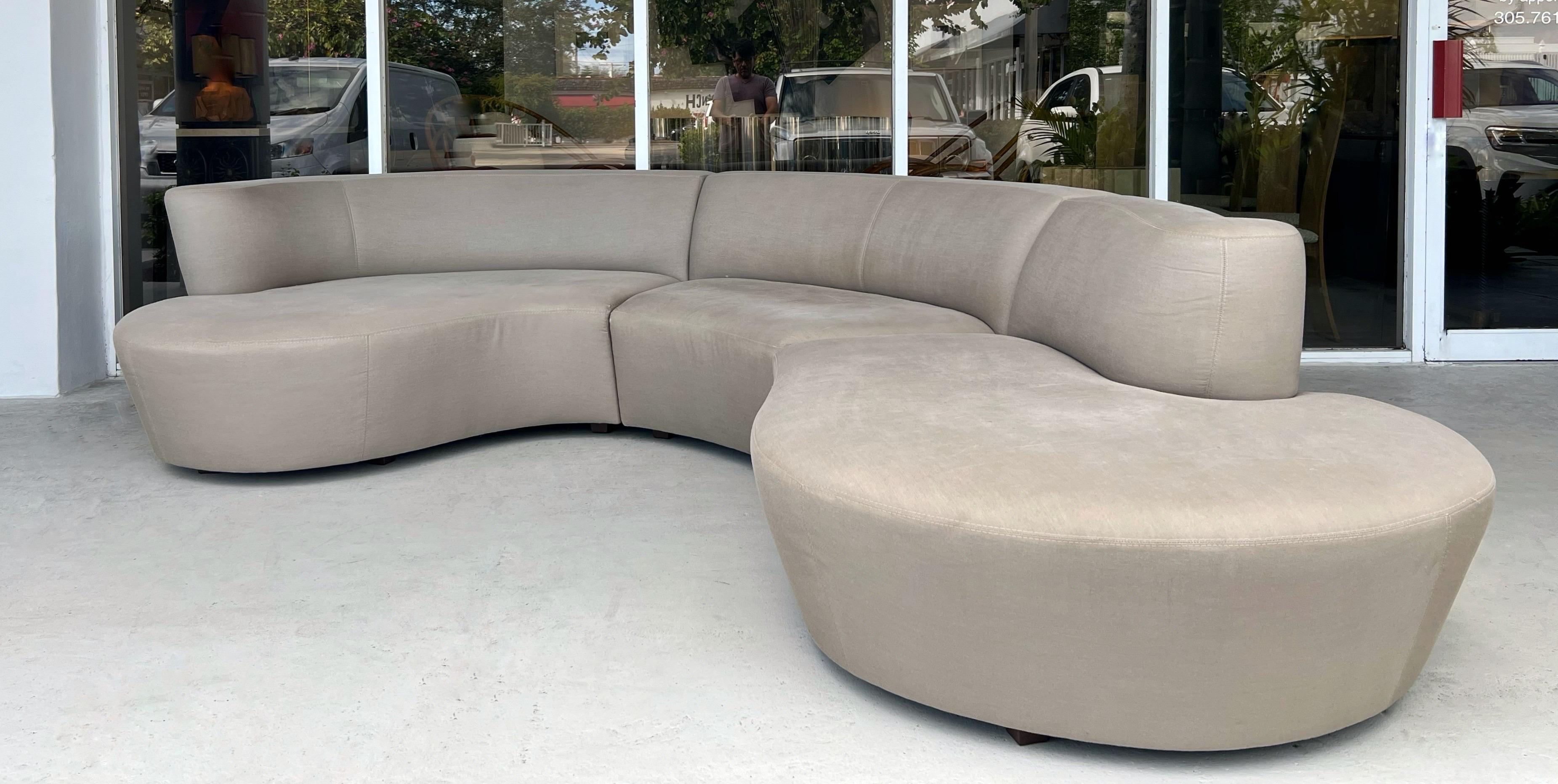 A 3 piece sectional sofa by Vladimir Kagan for Weimar Preview. 
This sofa measures as shown 29