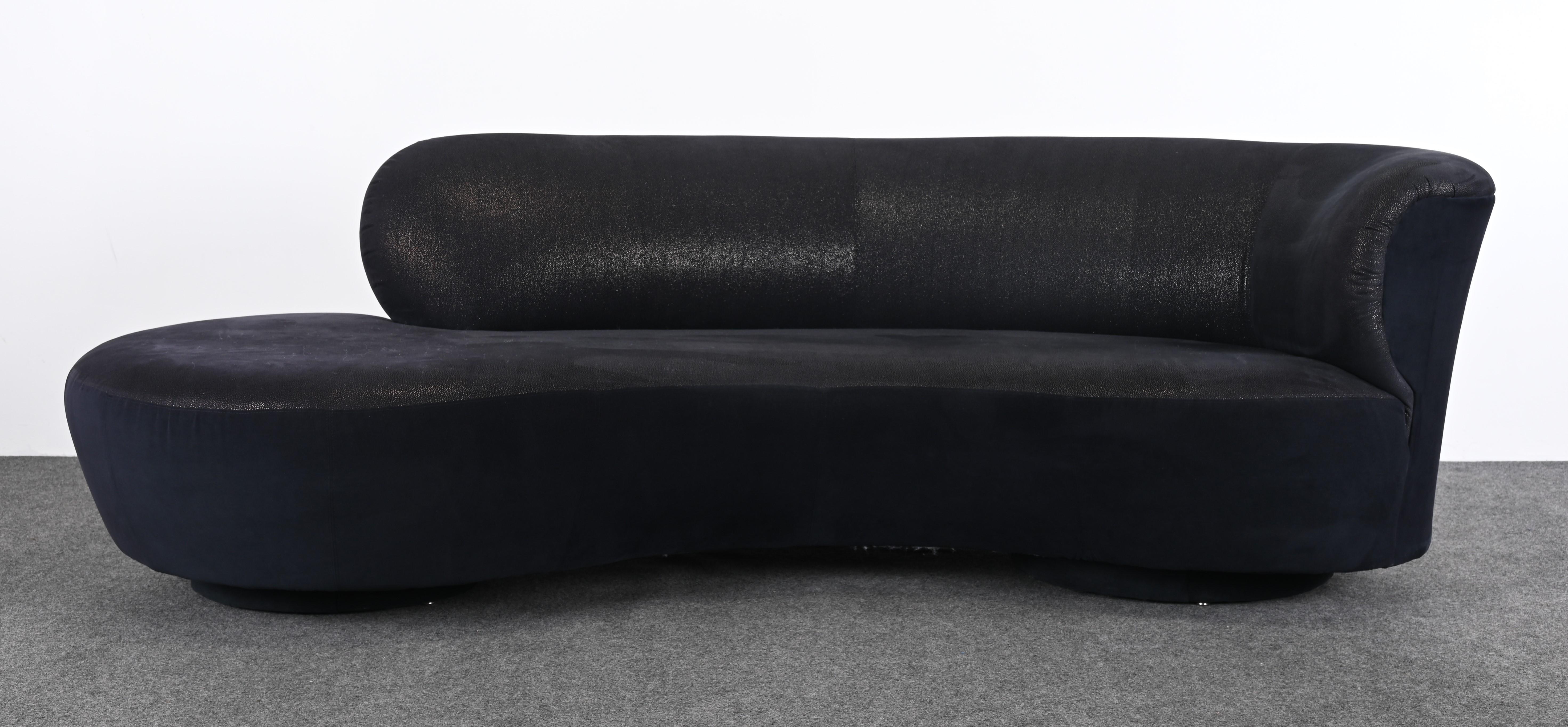 A vintage 1990s Serpentine Cloud Sofa in the manner of Vladimir Kagan. The fabric on the Cloud Sofa is supple, soft, and ready to place.  This sofa would look great in any Mid-Century Modern or Contemporary setting. This fabulous sofa is the sofa of