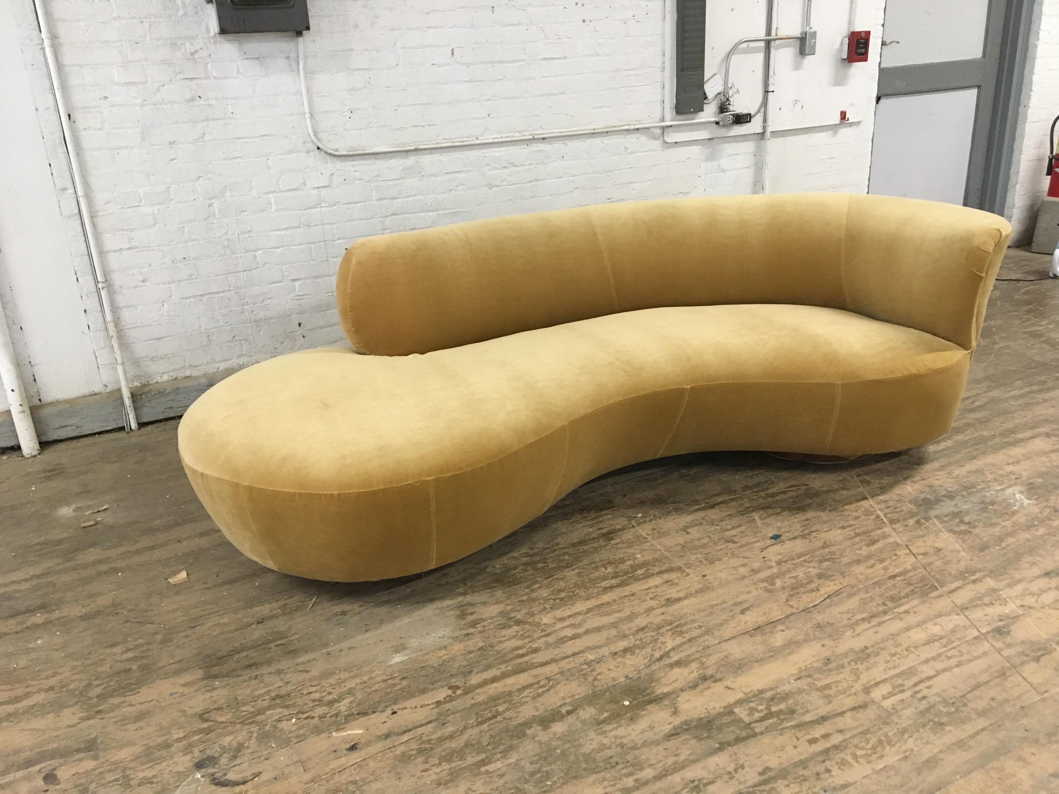 American Vladimir Kagan Style Serpentine Cloud Sofa in Camel Velvet For Sale
