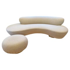 Vladimir Kagan Serpentine Cloud Sofa & Pouf in Boucle and Brass, Directional