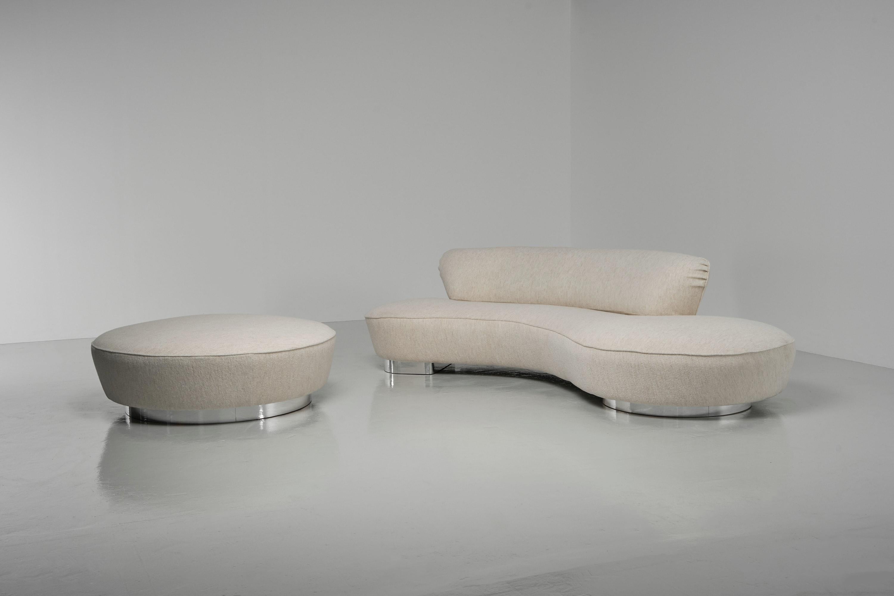 Mid-Century Modern Vladimir Kagan serpentine sofa and poof USA 1990