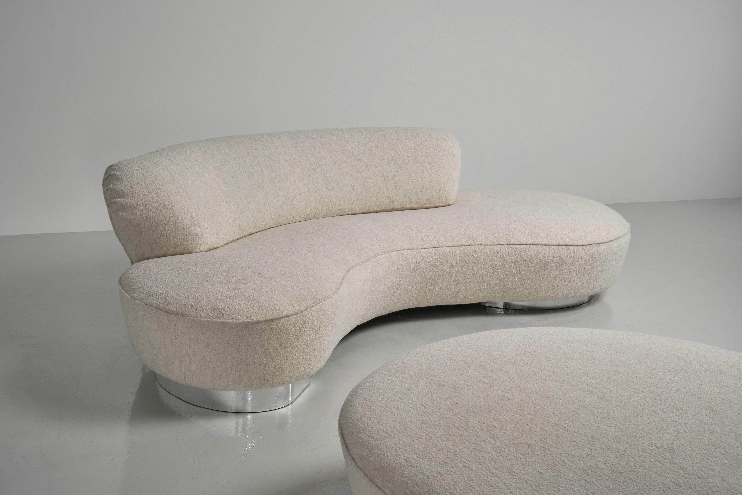 Upholstery Vladimir Kagan serpentine sofa and poof USA 1990