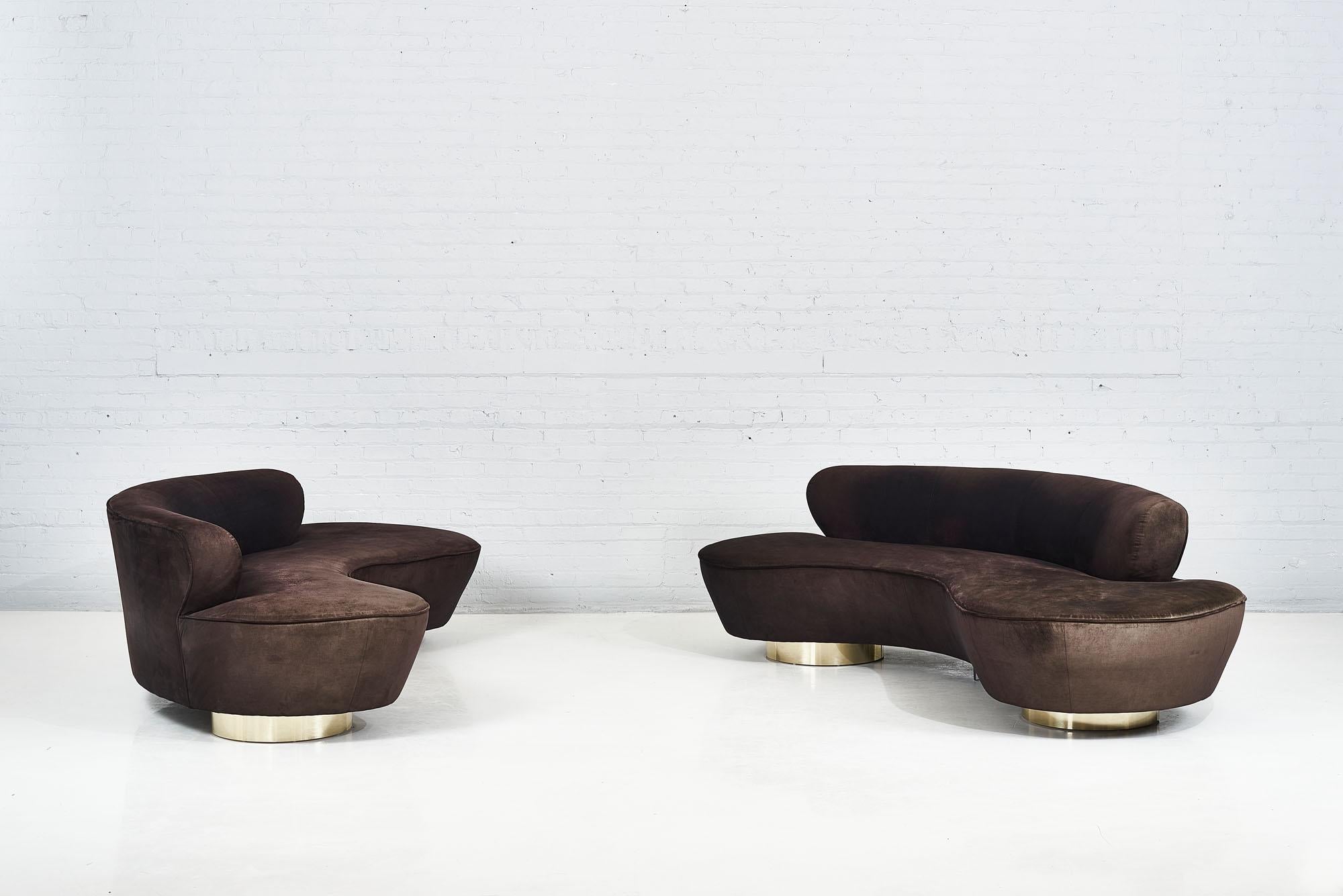 American Vladimir Kagan Serpentine Sofas on Brass Bases