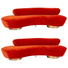 Vladimir Kagan Serpentine Sofas on Brass Bases