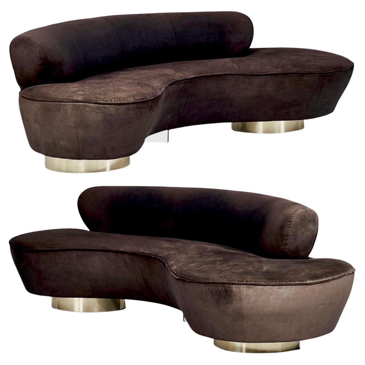 Vladimir Kagan Serpentine Sofas on Brass Bases