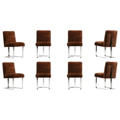 Used Vladimir Kagan Set of 8 Chrome Dining Chairs in New Milk Chocolate Shearling