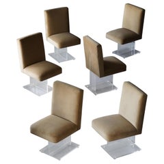 Vladimir Kagan, Set of Six Dining Chairs, Beige Velvet, Lucite, America, 1970s