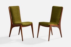 Vladimir Kagan, Side Chairs, Walnut, Fabric, USA, 1960s