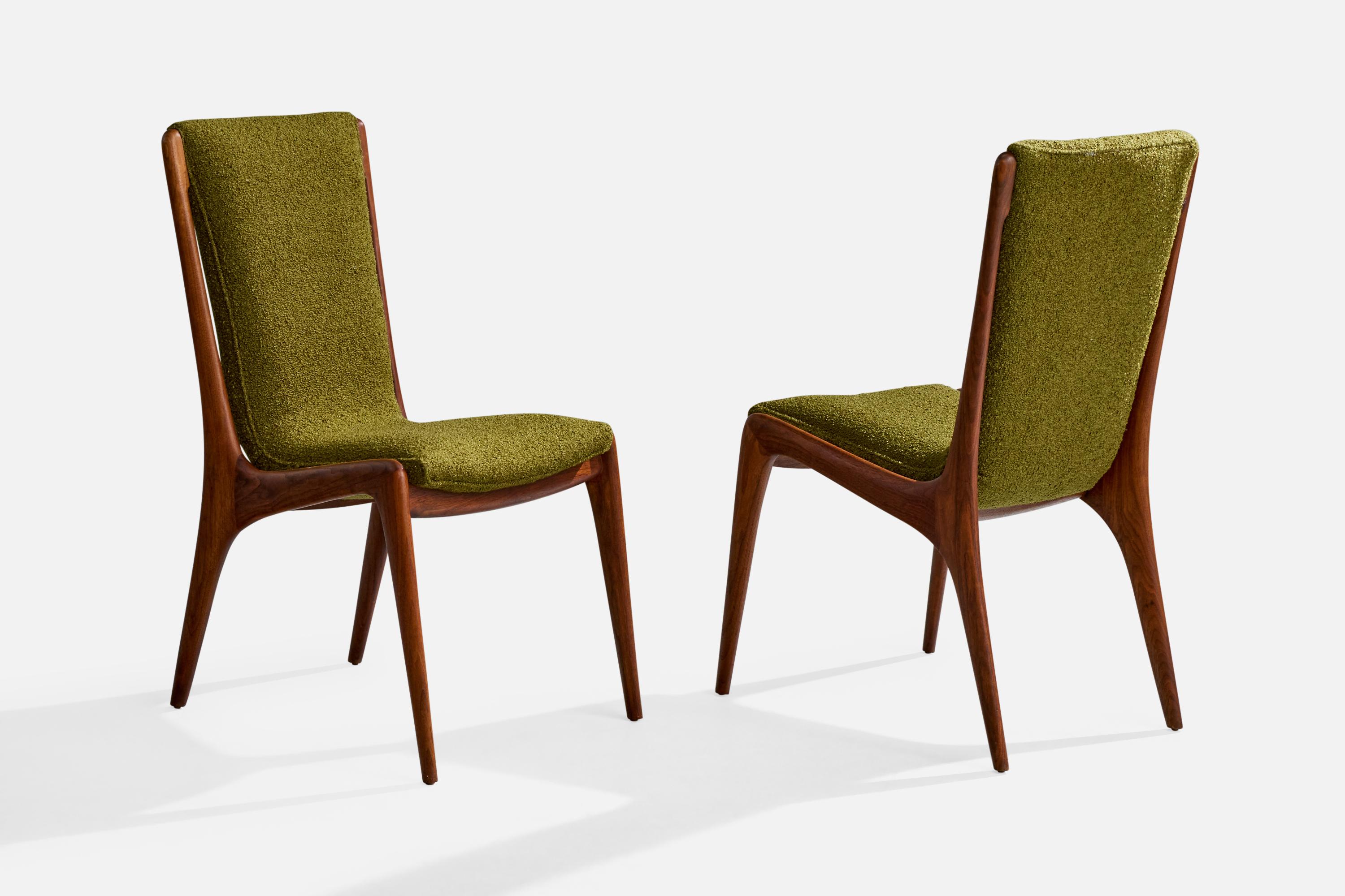 Mid-Century Modern Vladimir Kagan, chaises d'appoint, noyer, tissu, États-Unis, années 1960 en vente