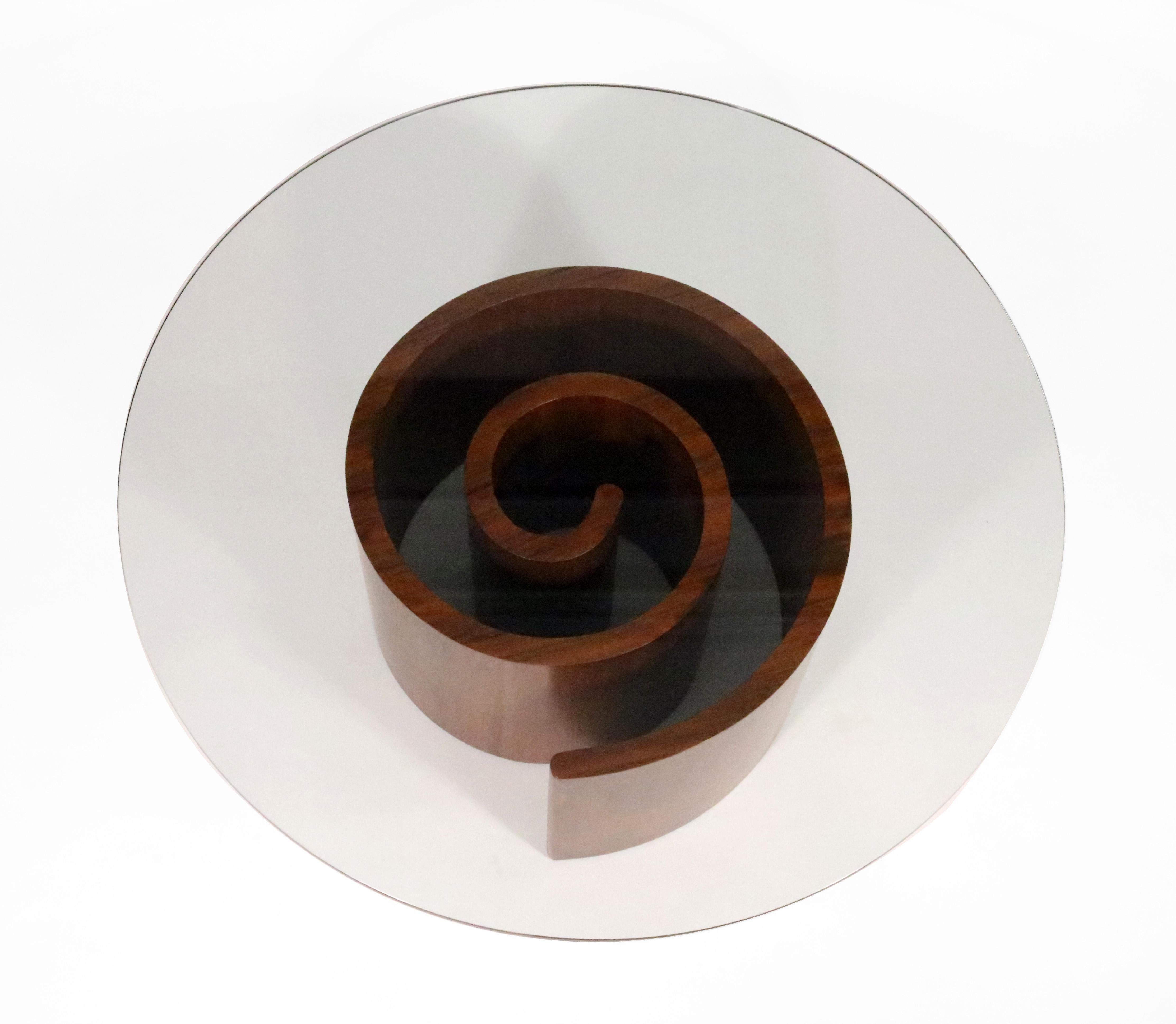 Vladimir Kagan Snail Coffee Table in Walnut with Round Glass Top 3