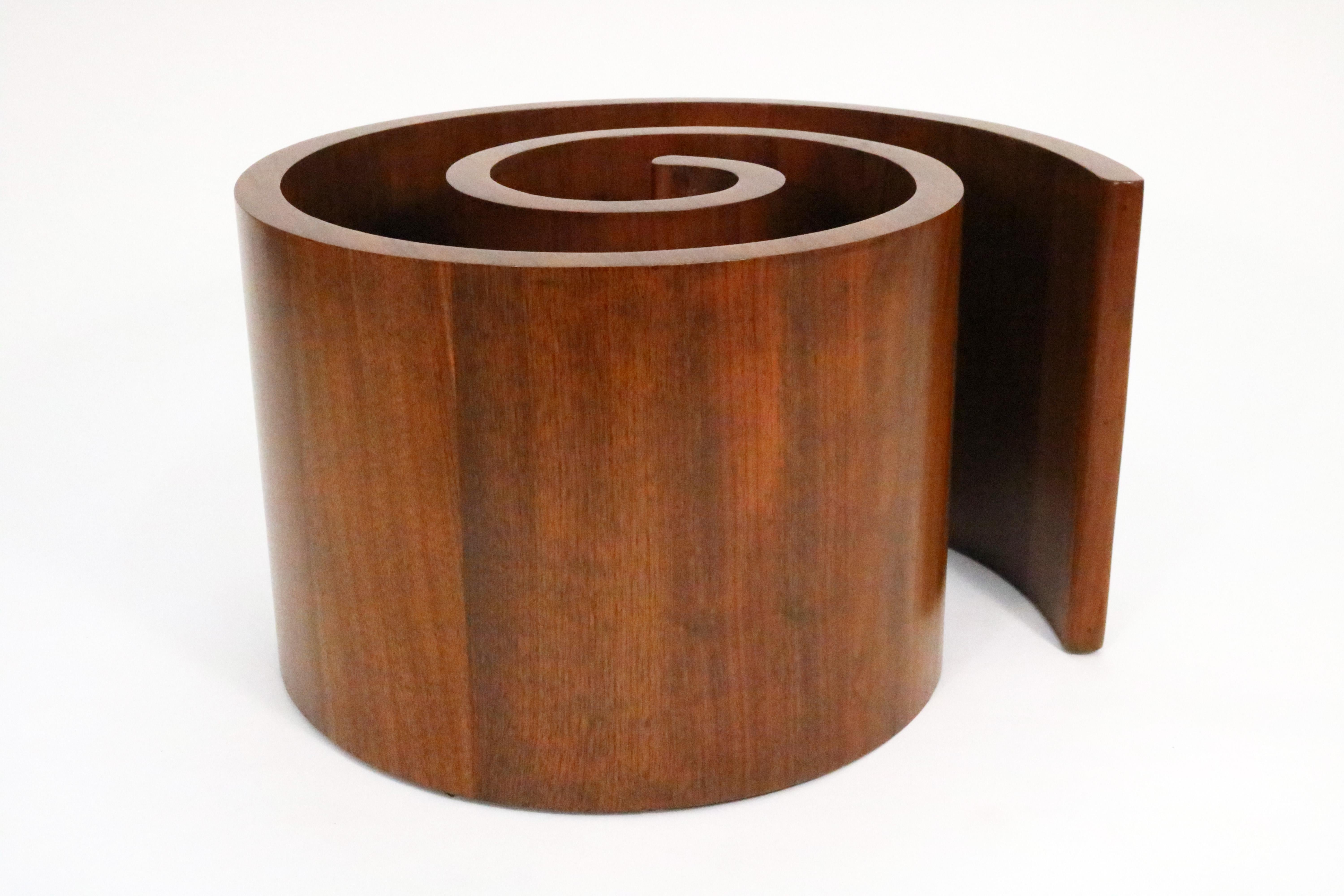 Tempered Vladimir Kagan Snail Coffee Table in Walnut with Round Glass Top