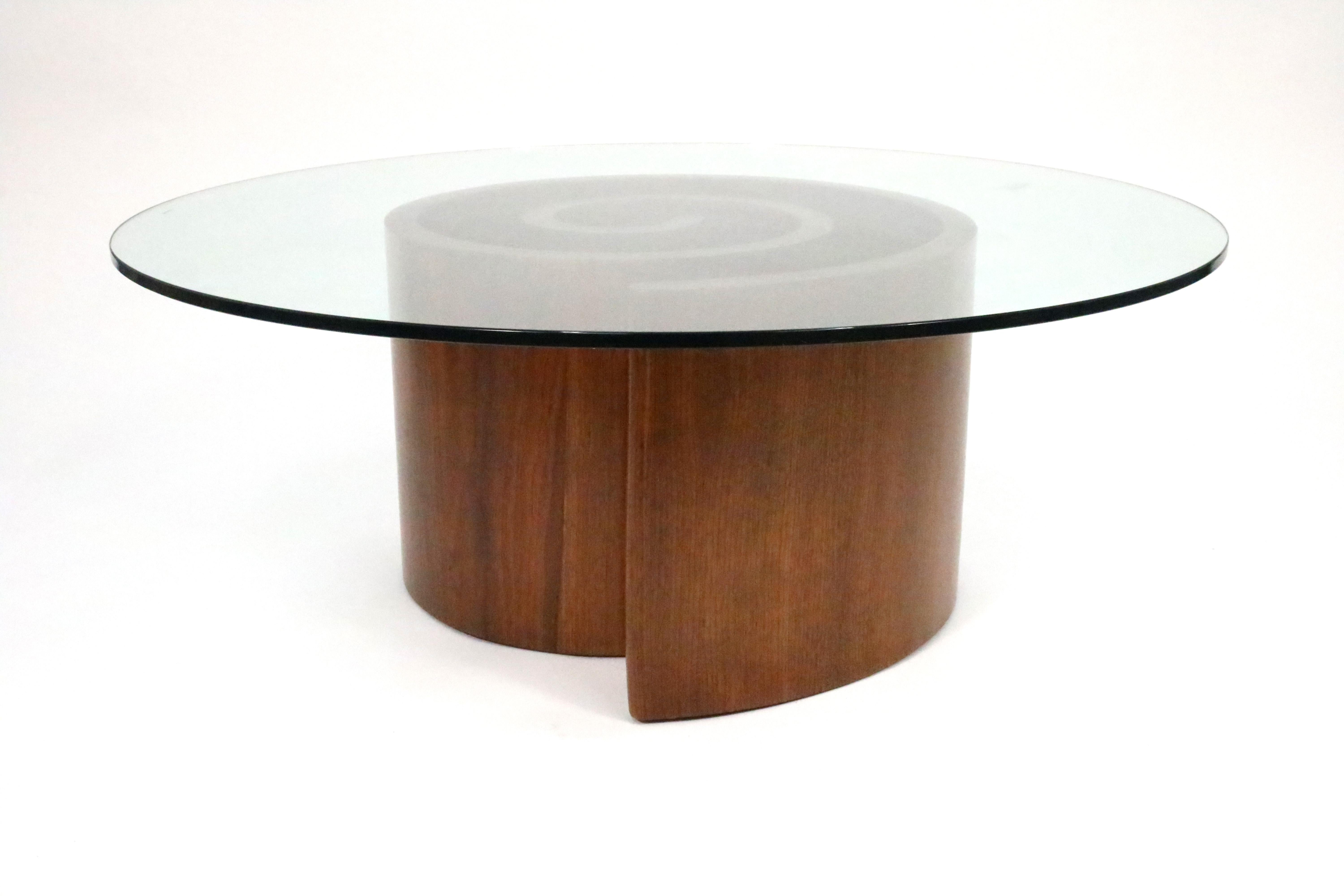 Vladimir Kagan Snail Coffee Table in Walnut with Round Glass Top 1