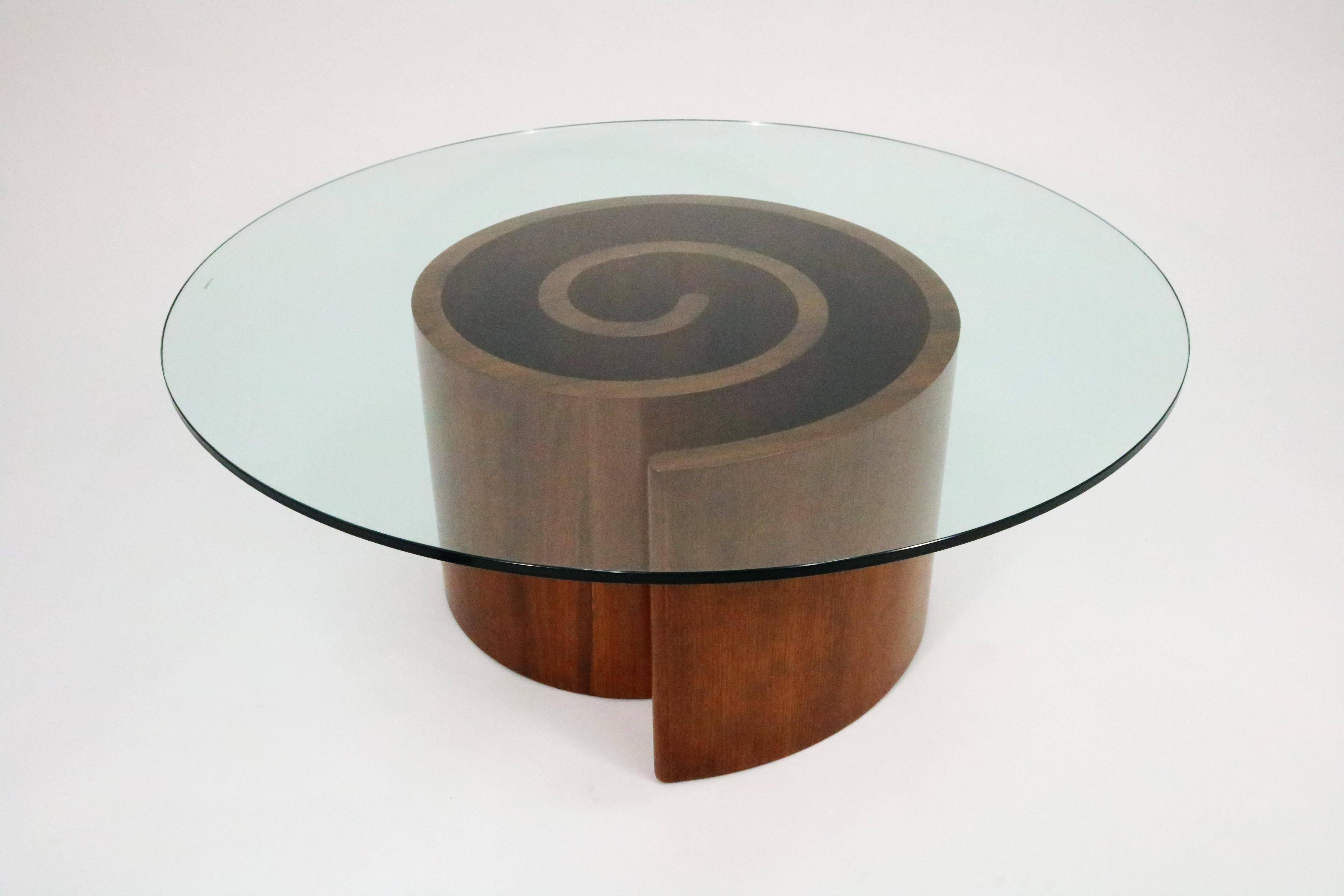 Vladimir Kagan Snail Coffee Table in Walnut with Round Glass Top 2