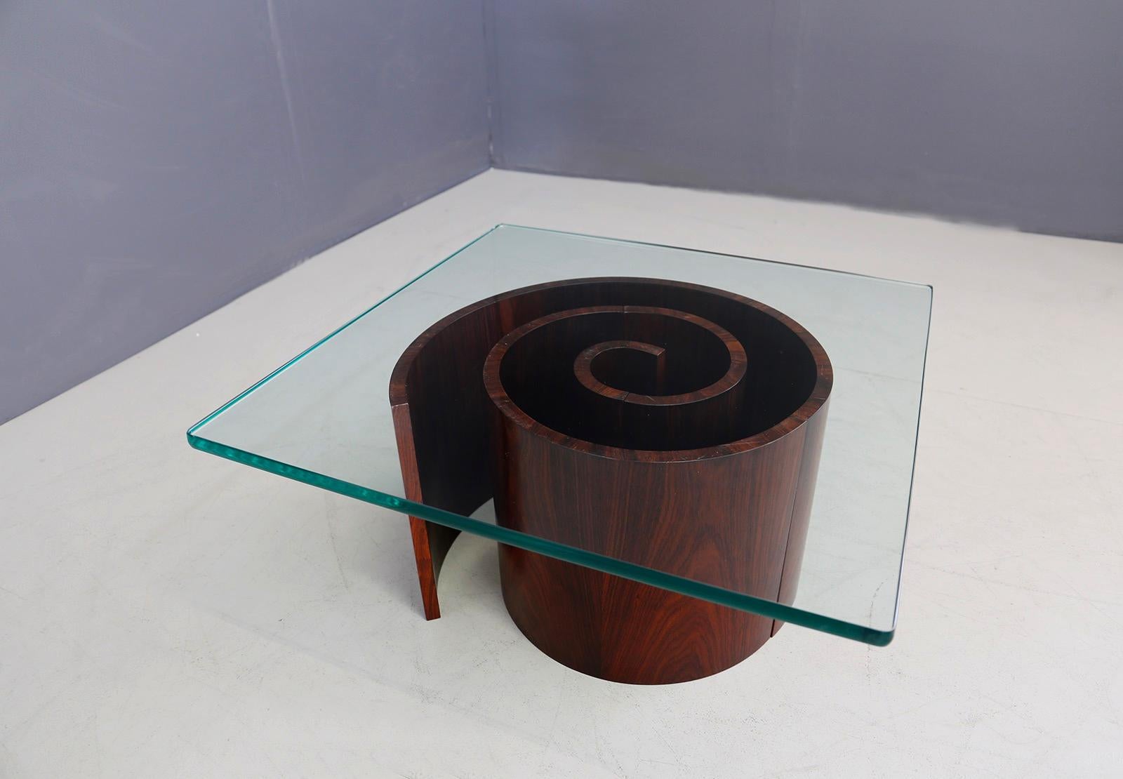 Mid-Century Modern Vladimir Kagan Snail Coffee Table, Spiral Base and Glass, 1960s