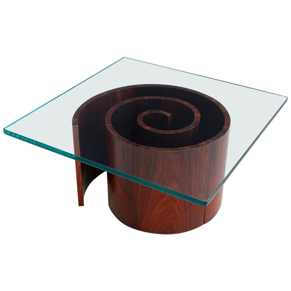 Vladimir Kagan Snail Coffee Table, Spiral Base and Glass, 1960s