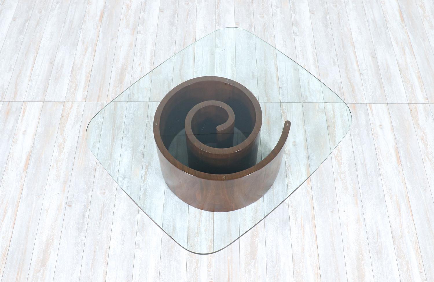 Mid-Century Modern Vladimir Kagan “Snail” Coffee Table with Glass Top for Selig