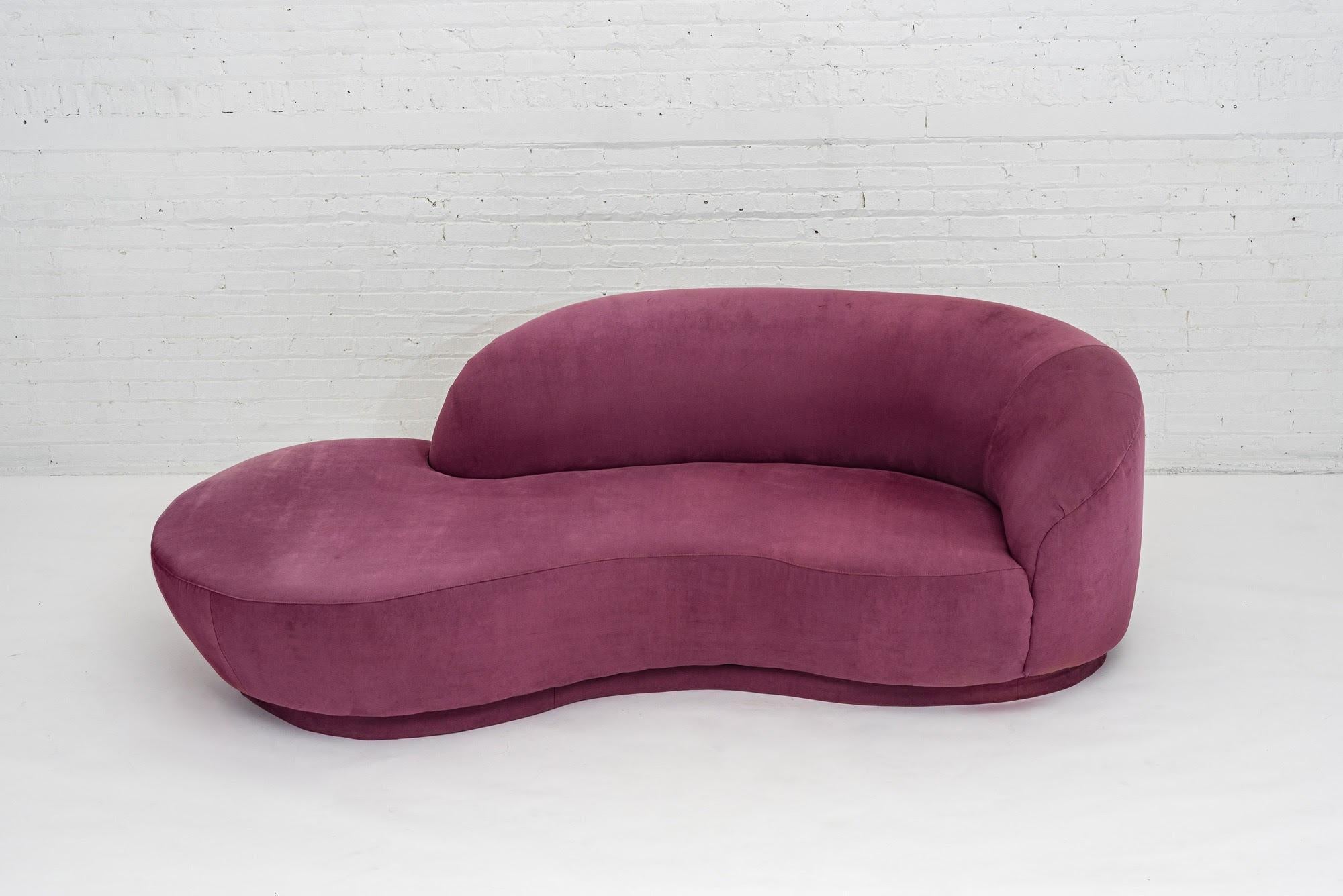 Vladimir Kagan sofa for Directional, circa 1990s. Original violet ultra suede. In good condition though shows signs of use.