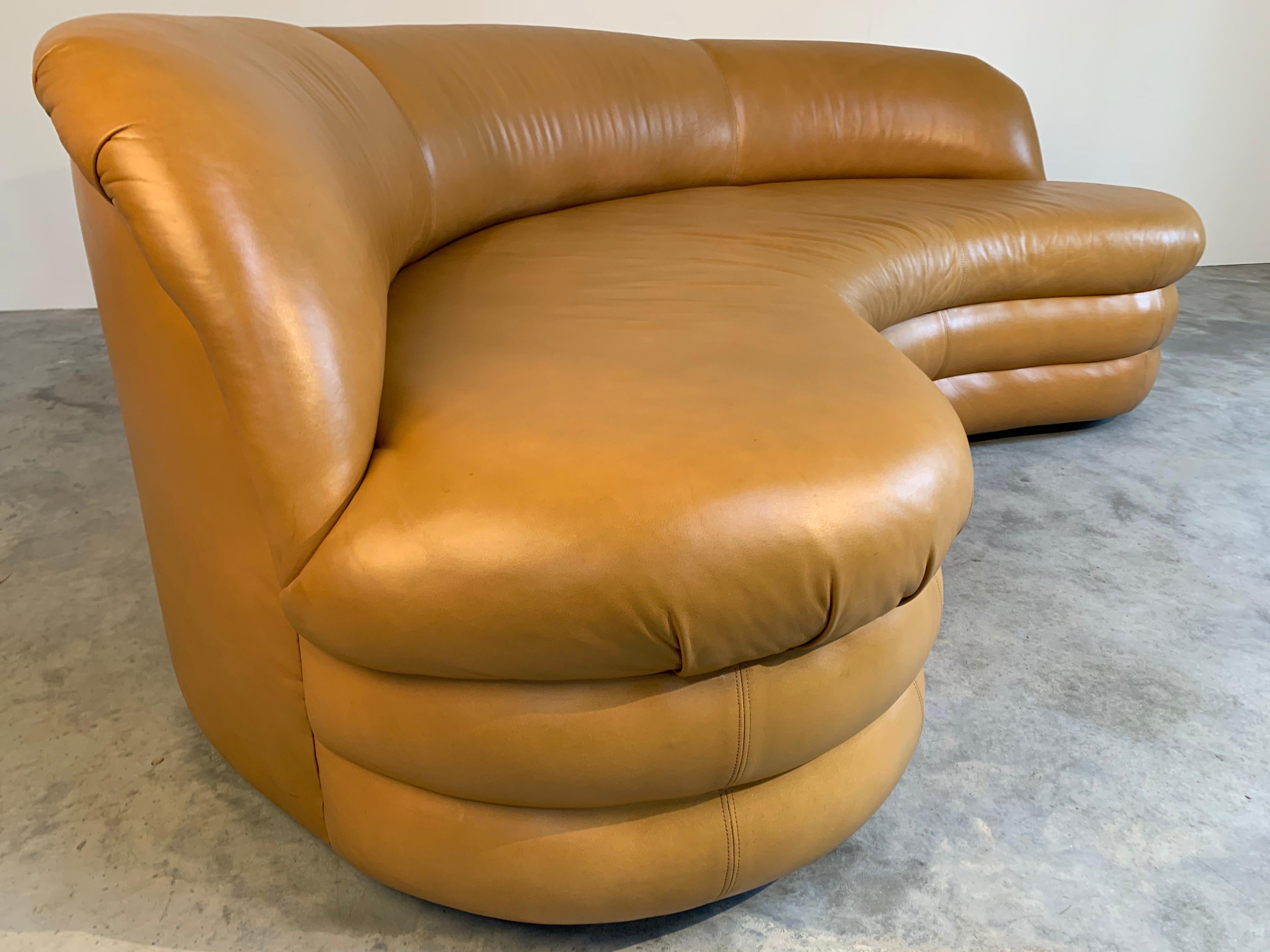 Late 20th Century Vladimir Kagan Sofa for Directional Biomorphic Kidney Form in Caramel Leather