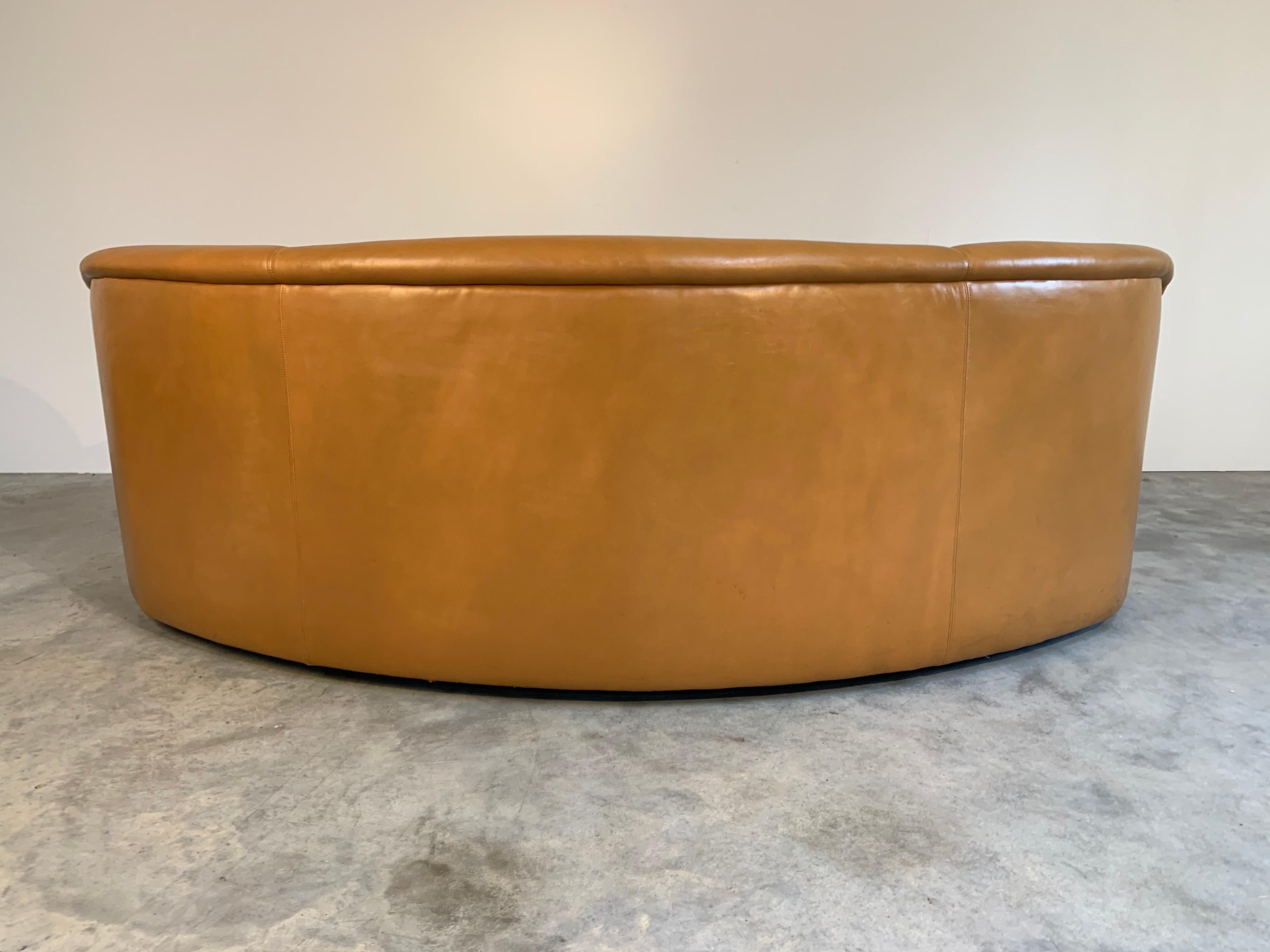 Steel Vladimir Kagan Sofa for Directional Biomorphic Kidney Form in Caramel Leather