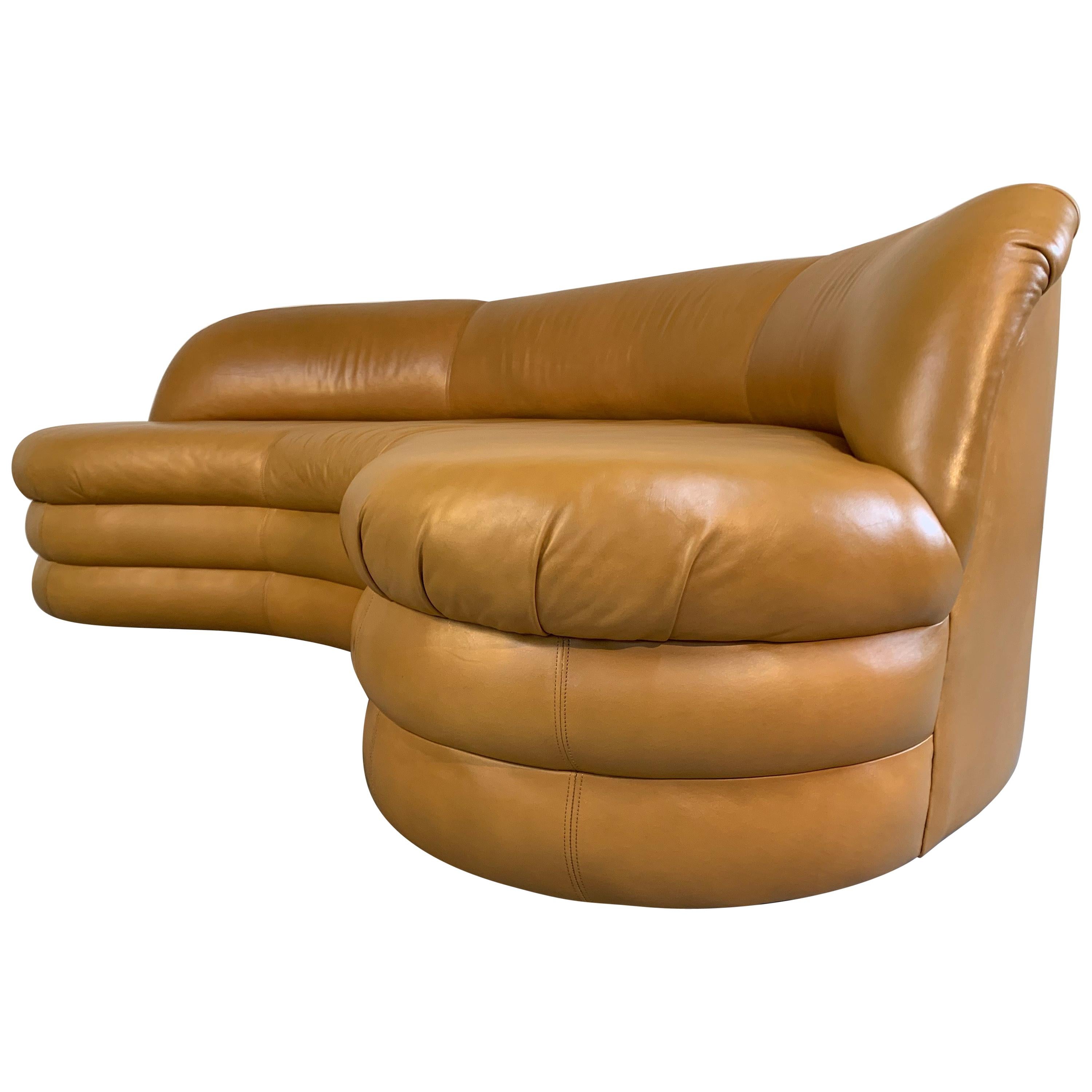 Vladimir Kagan Sofa for Directional Biomorphic Kidney Form in Caramel Leather