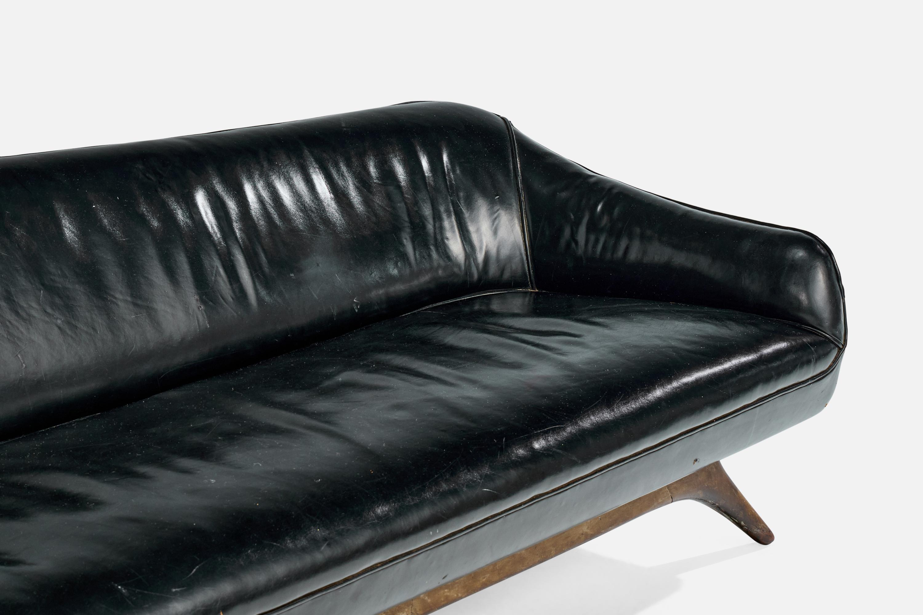 Vladimir Kagan, Sofa, Leder, Nussbaum, USA, 1950er Jahre im Angebot 4