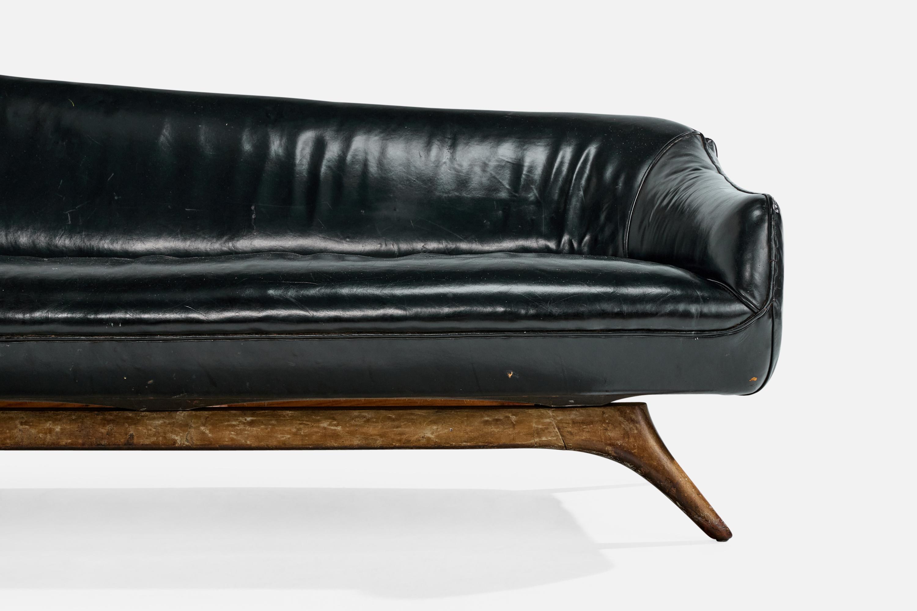 Vladimir Kagan, Sofa, Leder, Nussbaum, USA, 1950er Jahre im Angebot 6
