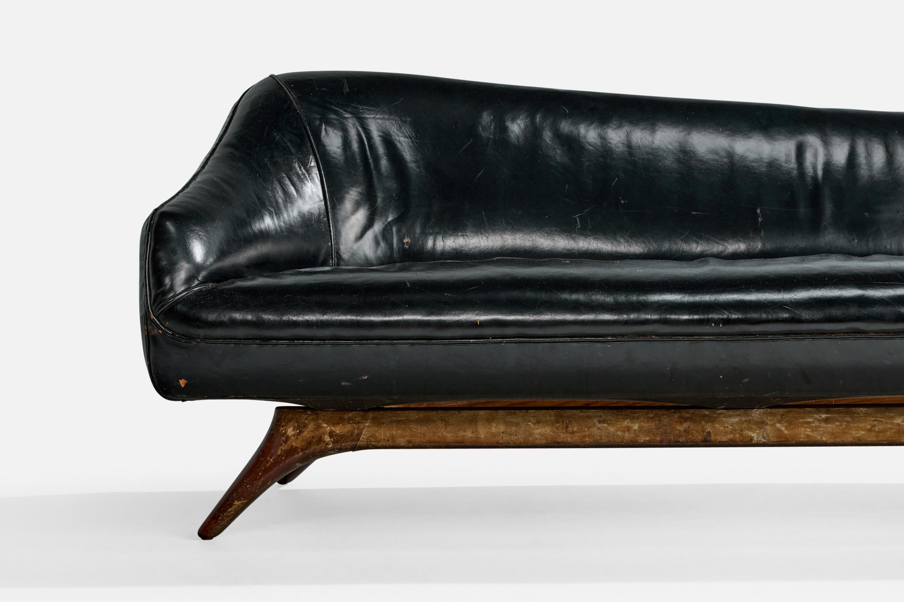 Vladimir Kagan, Sofa, Leder, Nussbaum, USA, 1950er Jahre (Moderne der Mitte des Jahrhunderts) im Angebot
