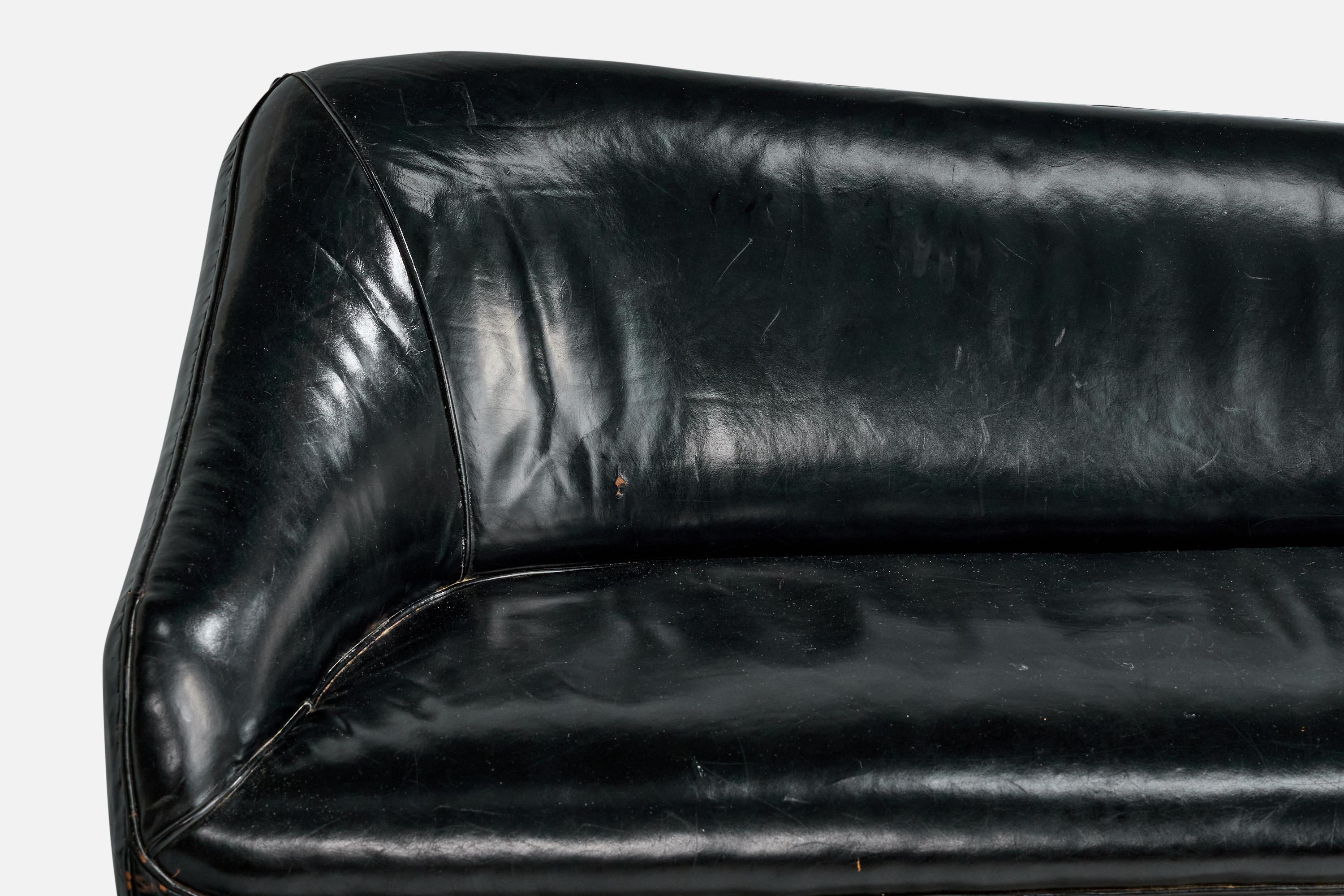 Vladimir Kagan, Sofa, Leder, Nussbaum, USA, 1950er Jahre (amerikanisch) im Angebot