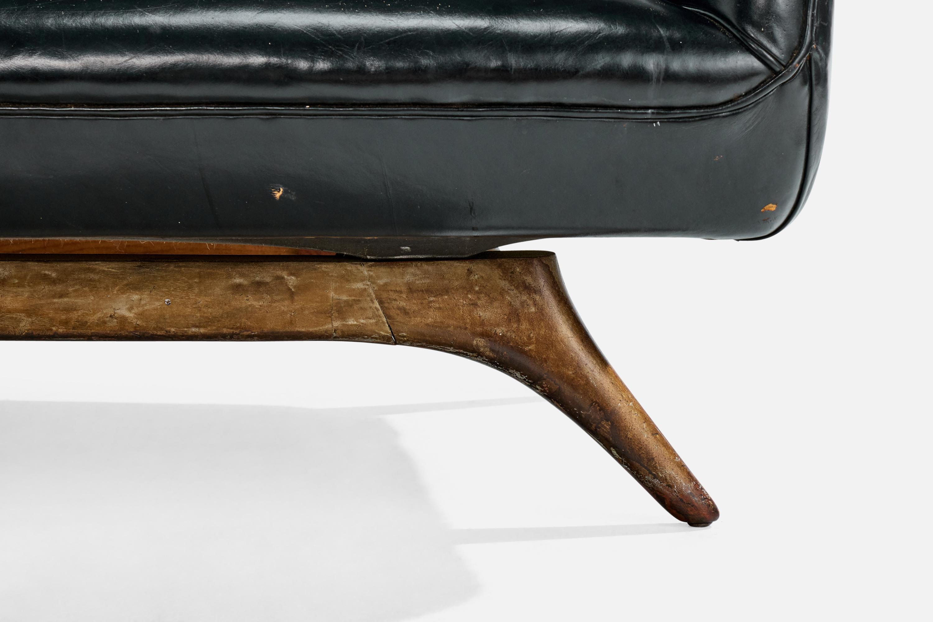 Vladimir Kagan, Sofa, Leder, Nussbaum, USA, 1950er Jahre im Zustand „Gut“ im Angebot in High Point, NC
