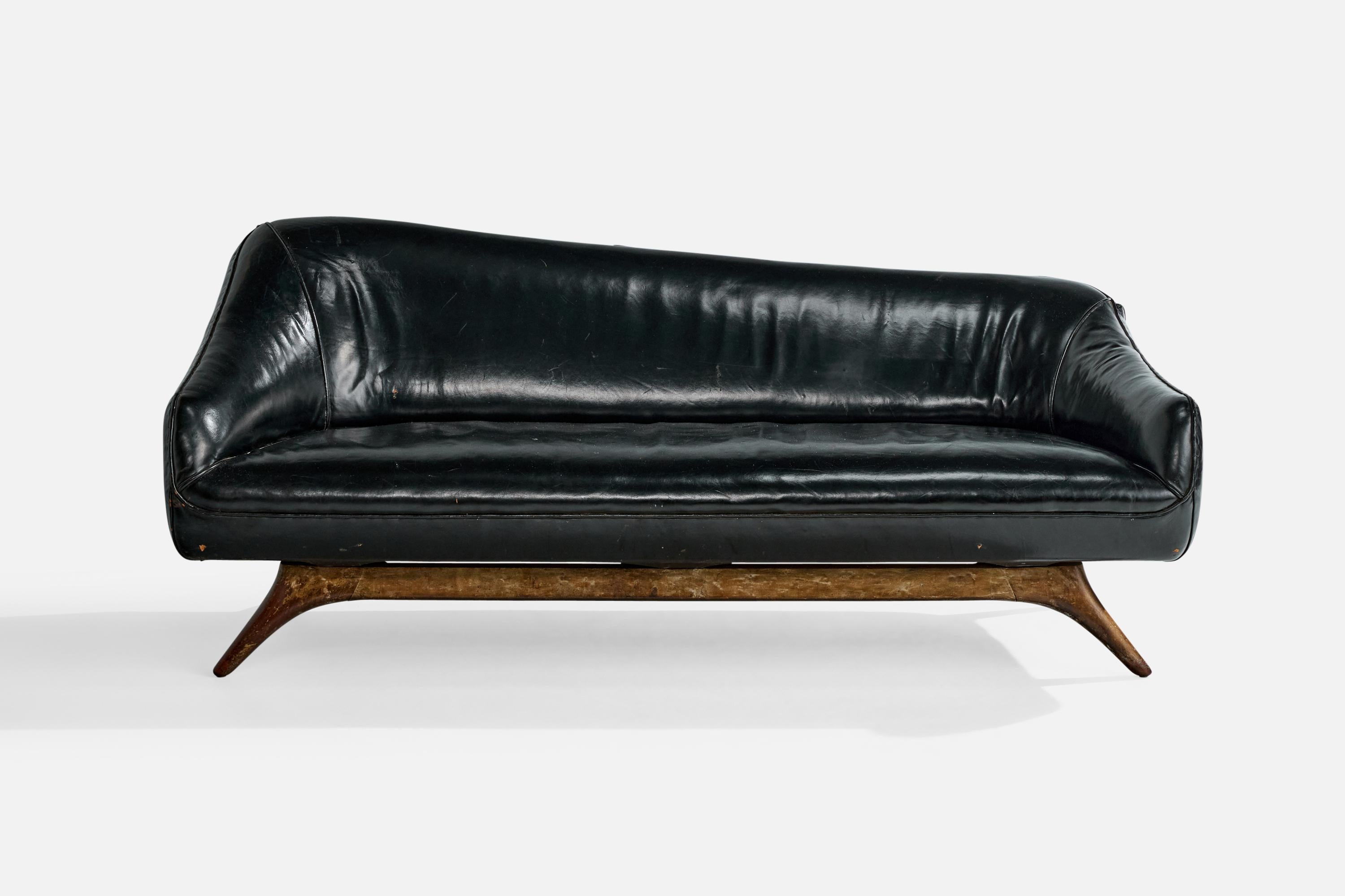 Vladimir Kagan, Sofa, Leder, Nussbaum, USA, 1950er Jahre (Mitte des 20. Jahrhunderts) im Angebot