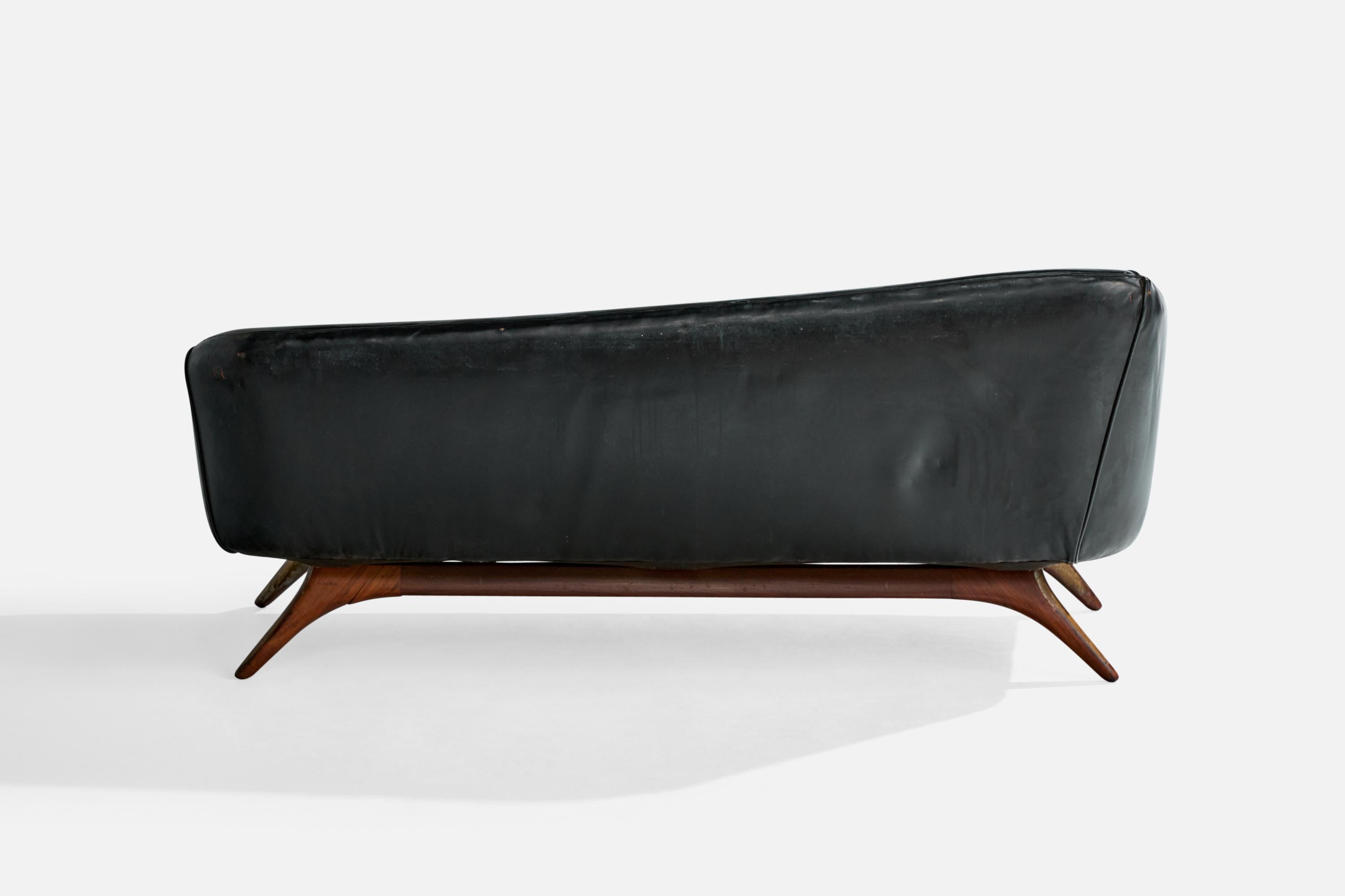 Vladimir Kagan, Sofa, Leder, Nussbaum, USA, 1950er Jahre im Angebot 1