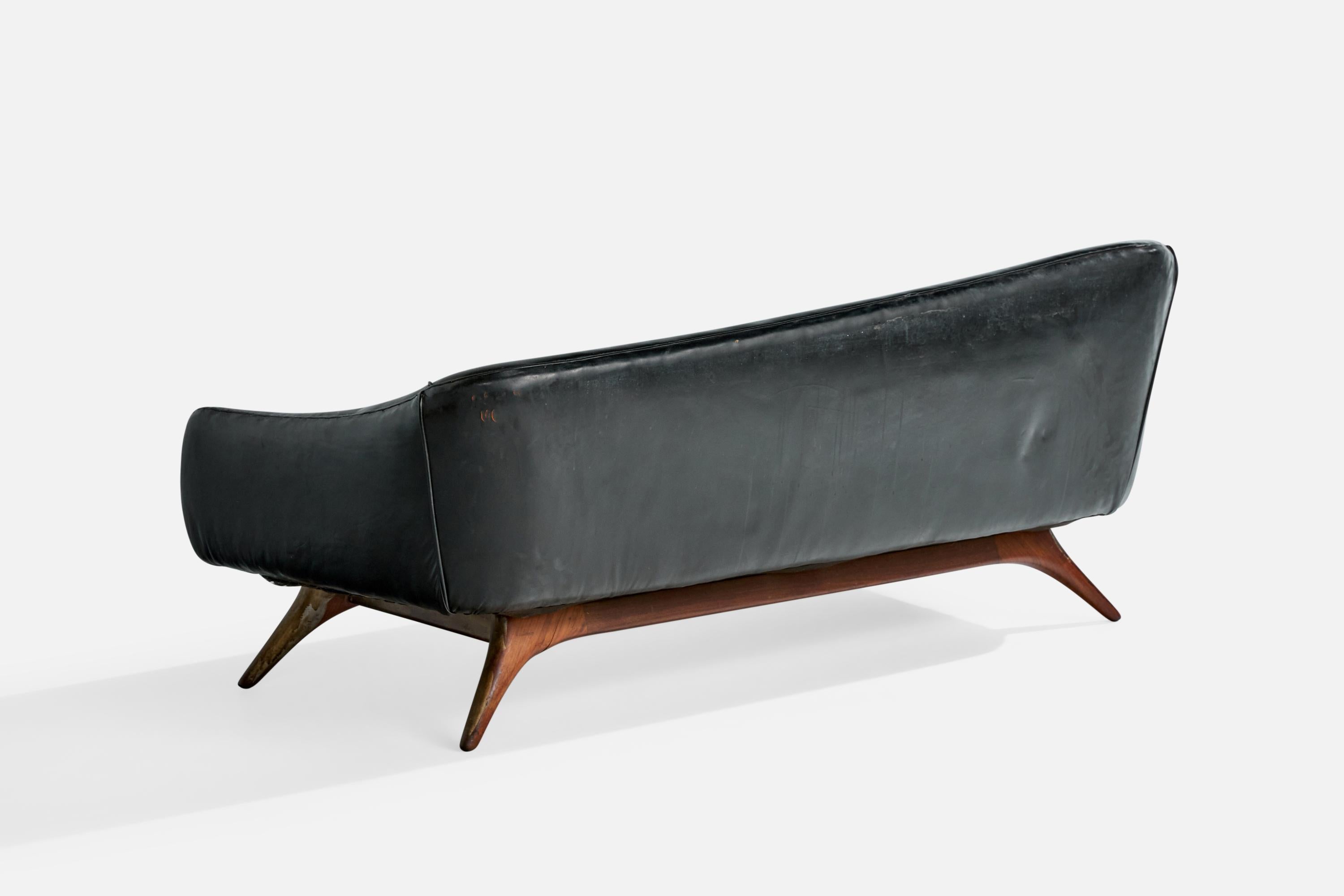 Vladimir Kagan, Sofa, Leder, Nussbaum, USA, 1950er Jahre im Angebot 2