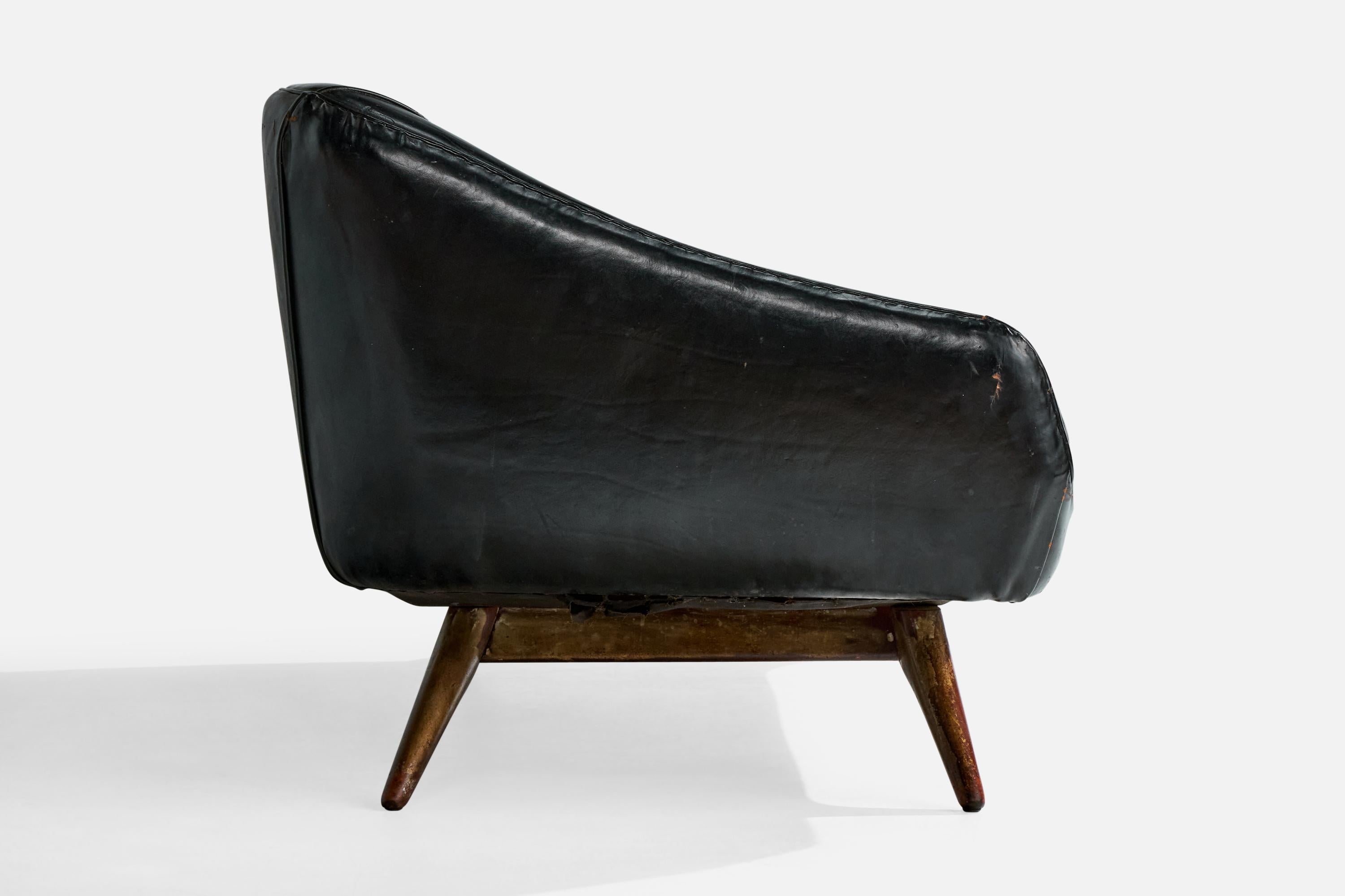 Vladimir Kagan, Sofa, Leder, Nussbaum, USA, 1950er Jahre im Angebot 3