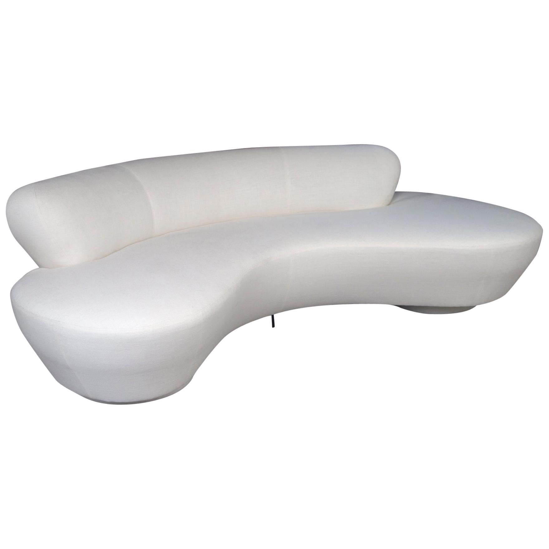 Vladimir Kagan Sofa Reupholstered in White Belgian Linen, Lucite Bracket Support