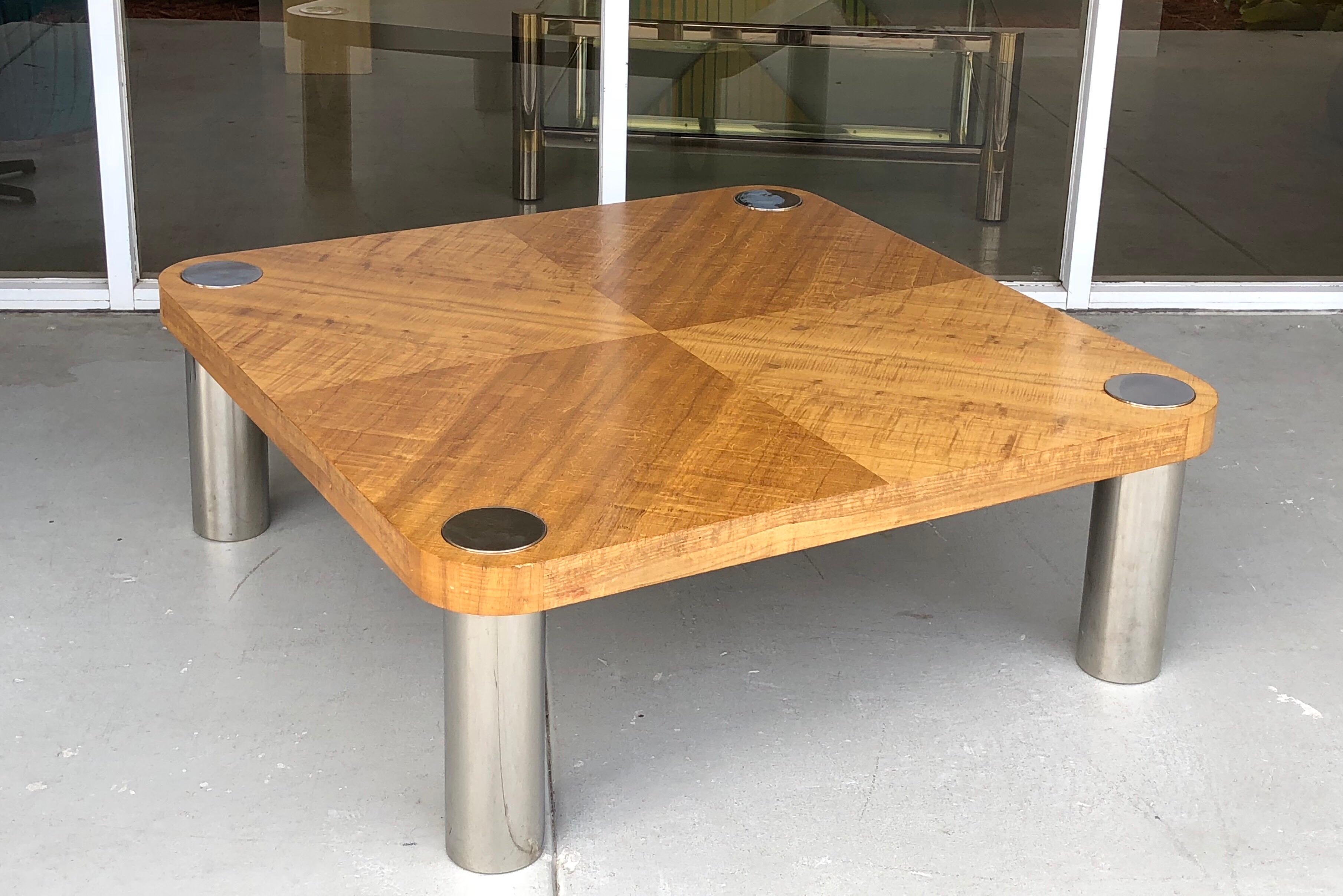 stainless steel and wood coffee table
