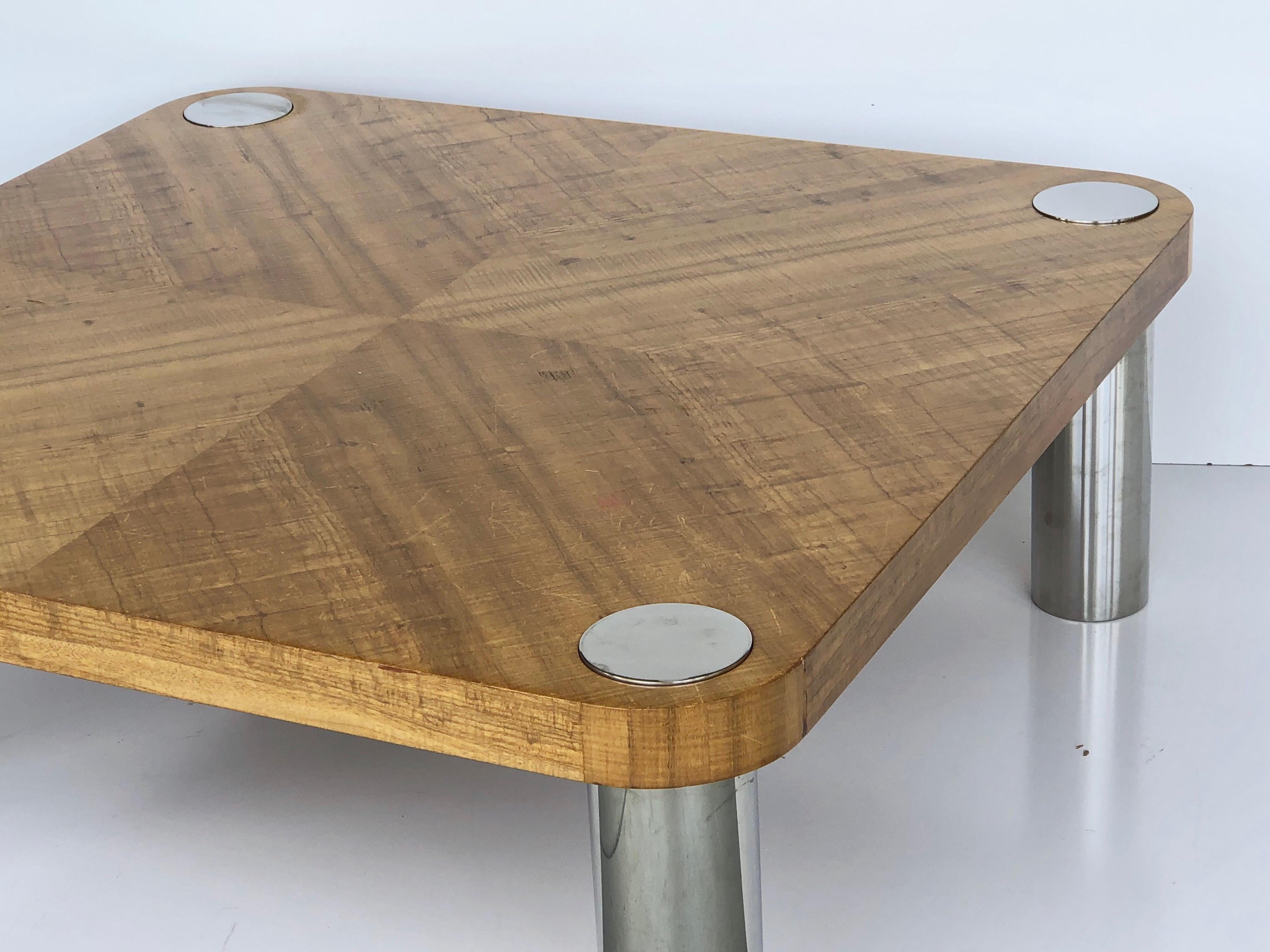 American Vladimir Kagan Stainless Steel and Wood Coffee Table