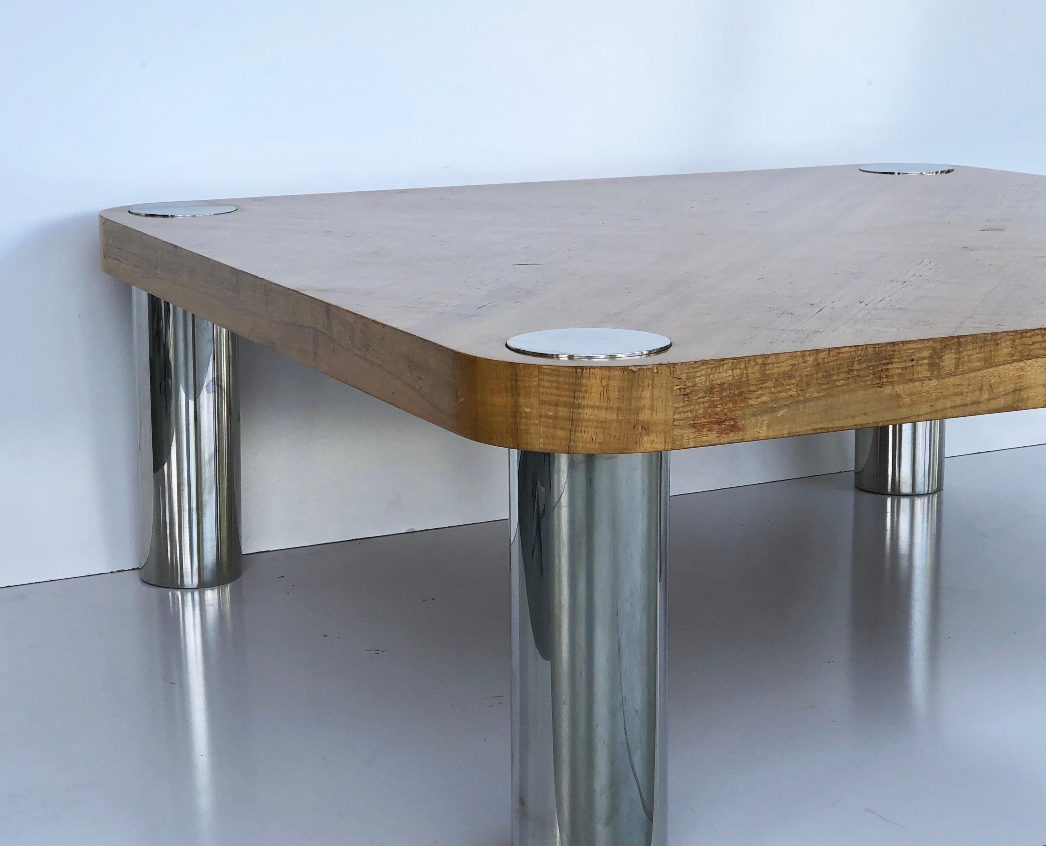 Late 20th Century Vladimir Kagan Stainless Steel and Wood Coffee Table