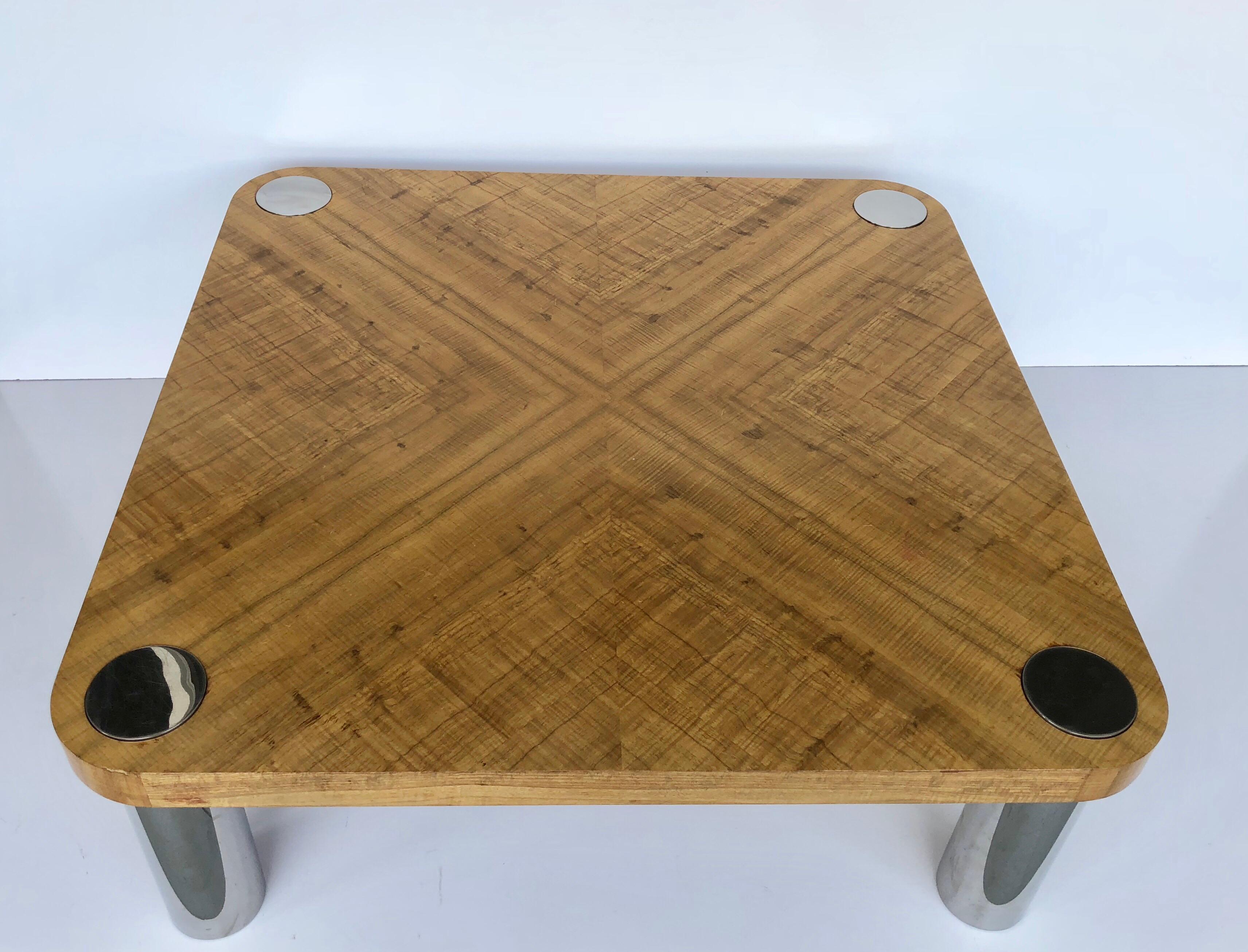 Vladimir Kagan Stainless Steel and Wood Coffee Table 1